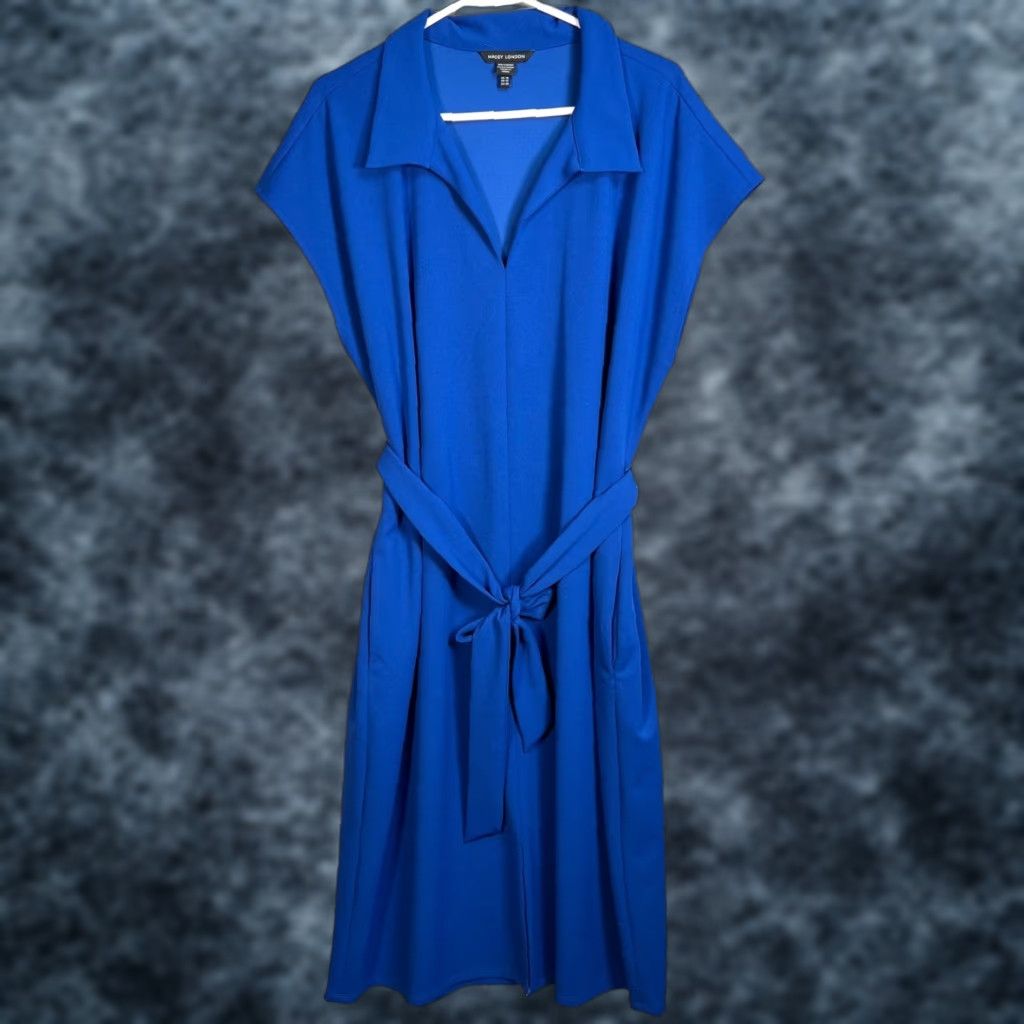 MAGGY LONDON Maggy London Womens Size 18 Belted Blue Midi Shirt Dress Size XXL / US 16-18 / IT 52-54 - 1 Thumbnail