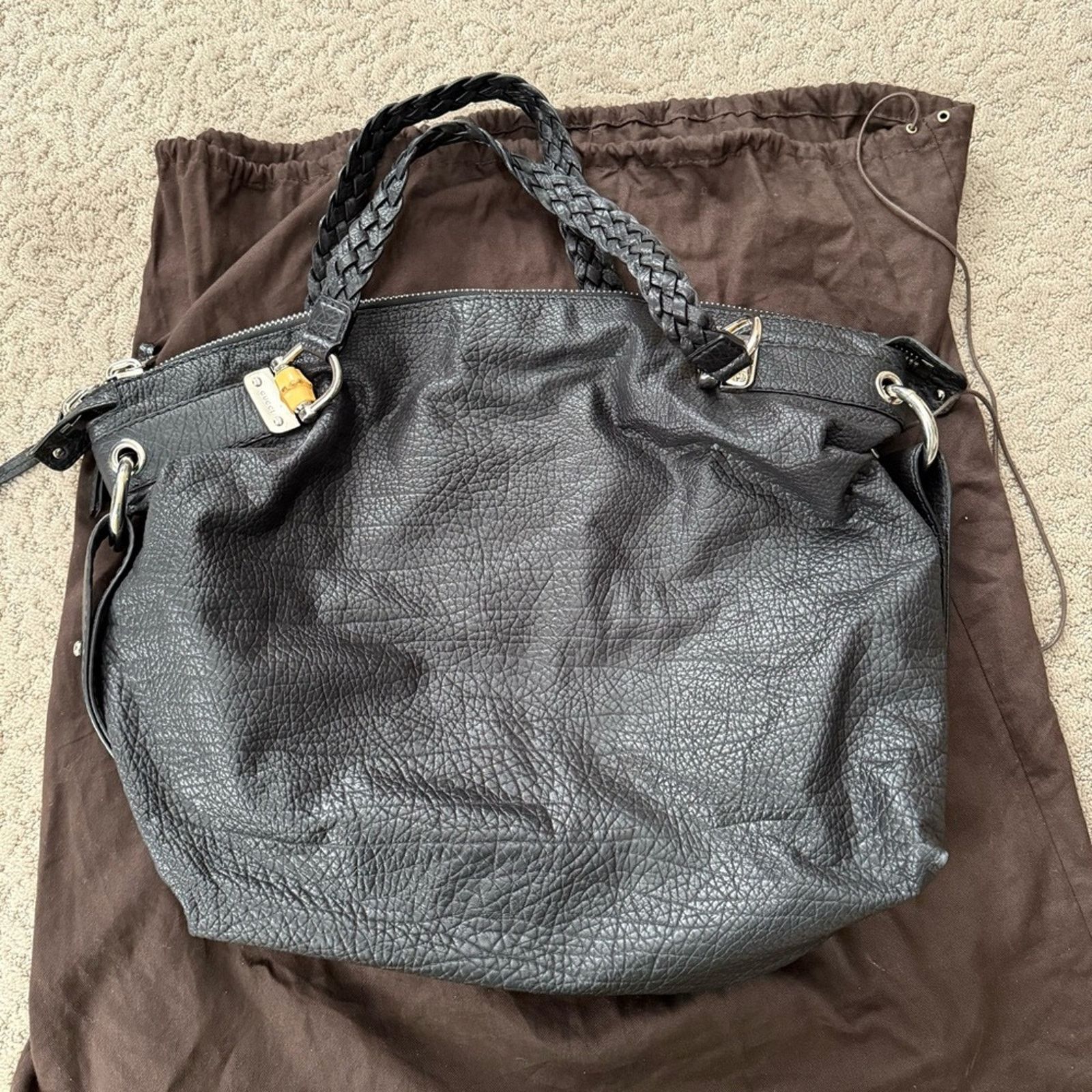 Gucci Gucci Black Calfskin Pebbled Leather Bamboo Bar Shoulder Bag Size ONE SIZE - 5 Thumbnail