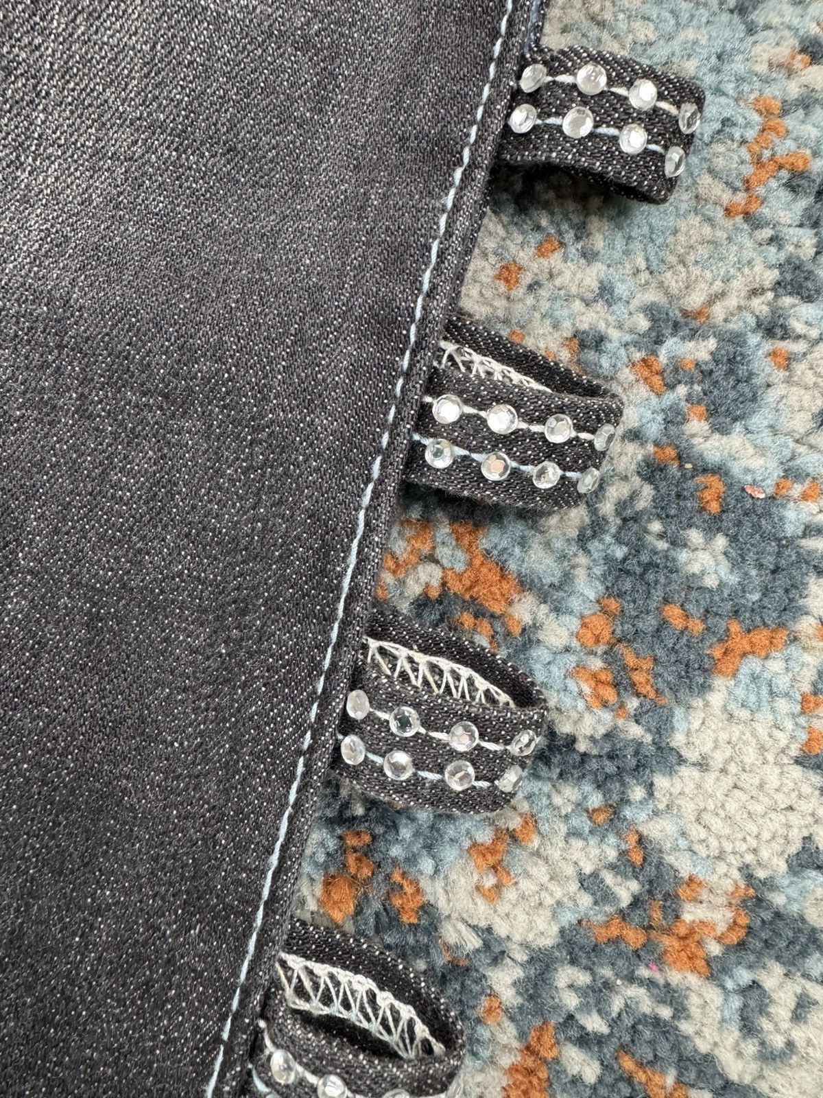Japanese Brand × Vintage Vintage Y2K Crazy open leg side flared crystal studded denim Size 33" - 13 Thumbnail