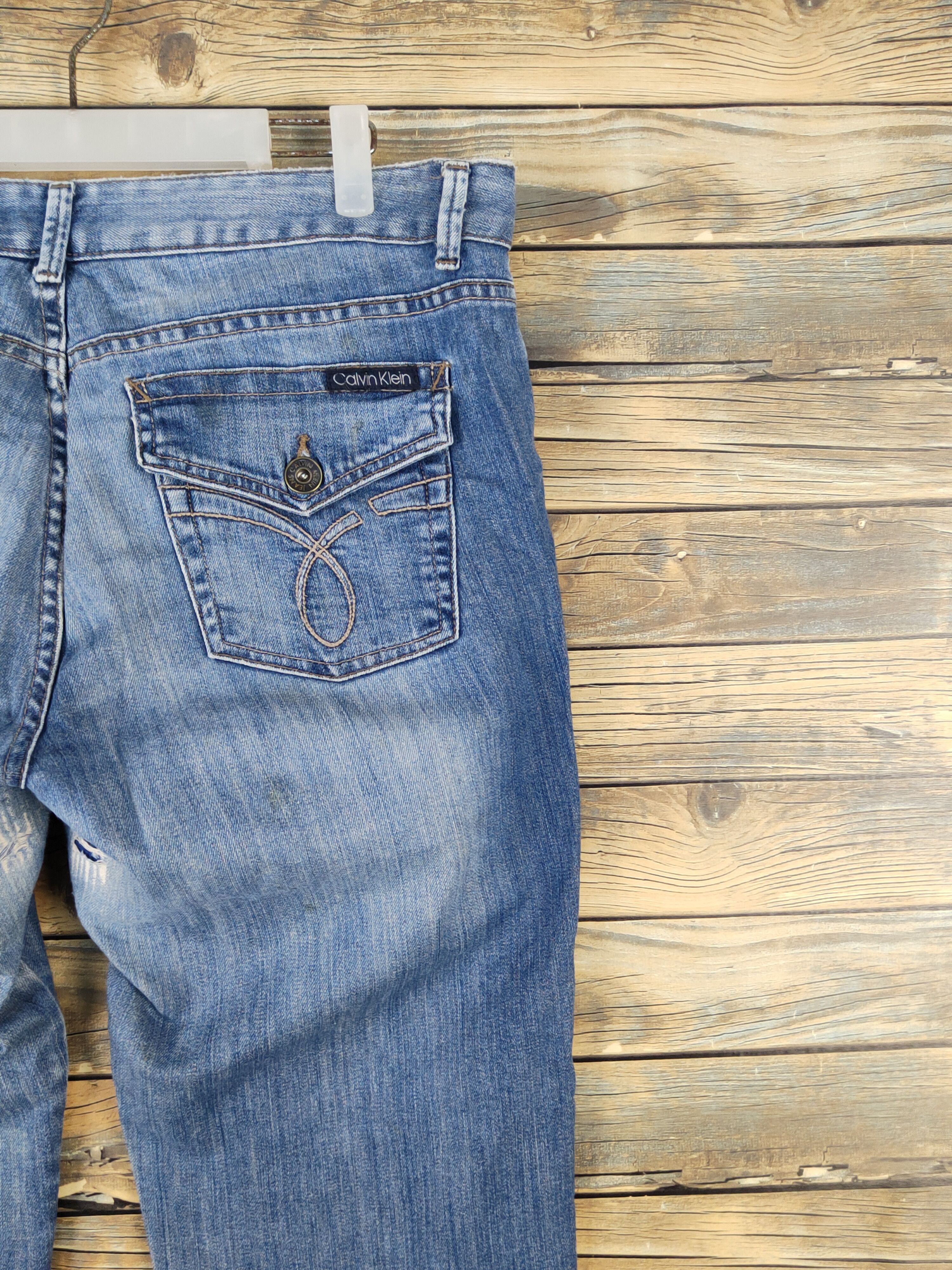 Calvin Klein Calvin Klein Blue Distressed Ripped Jeans #W1494 Size 36" / US 14 / IT 50 - 12 Thumbnail