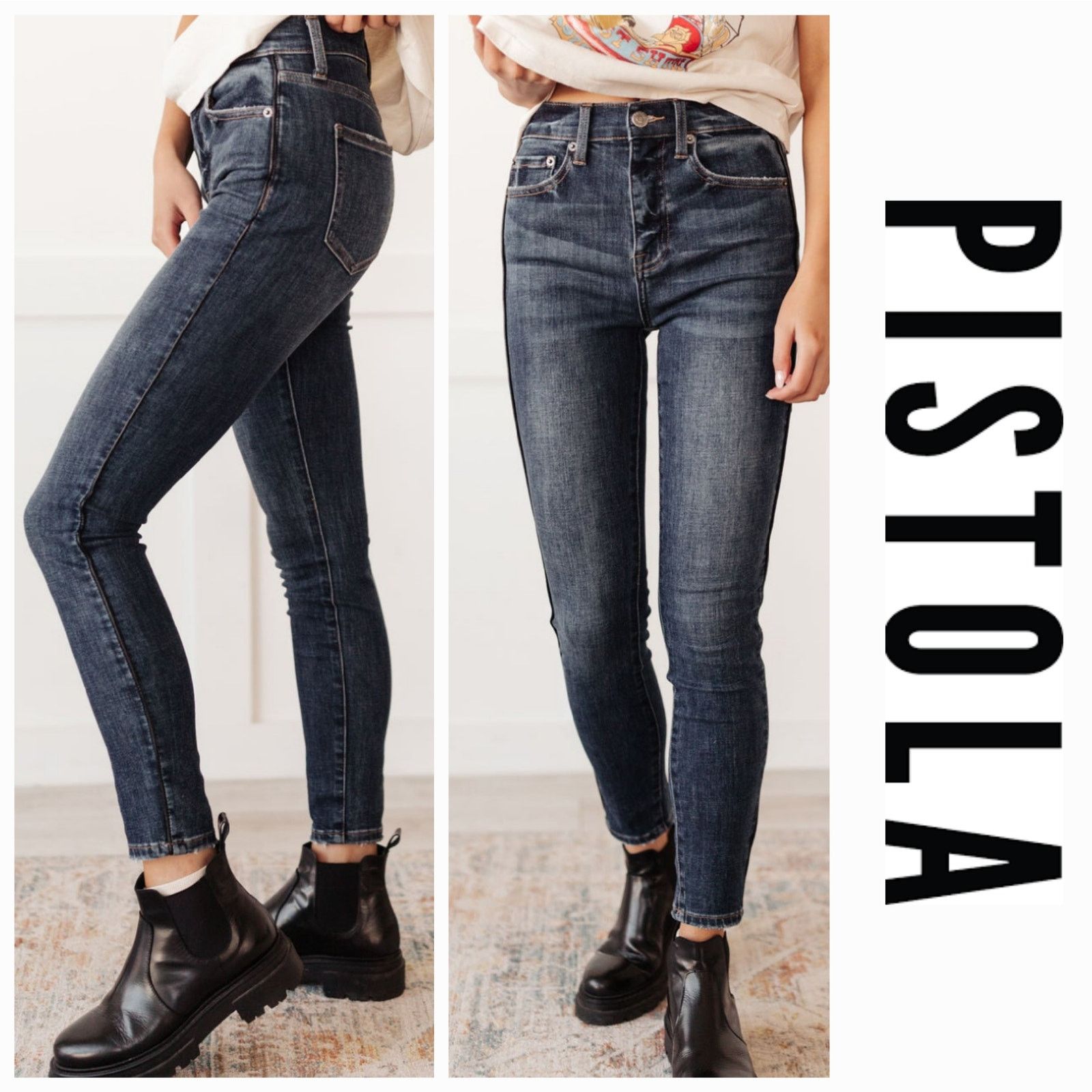 Pistola Aline High Rise Ankle Jeans Leather Piping NWT 26x27
