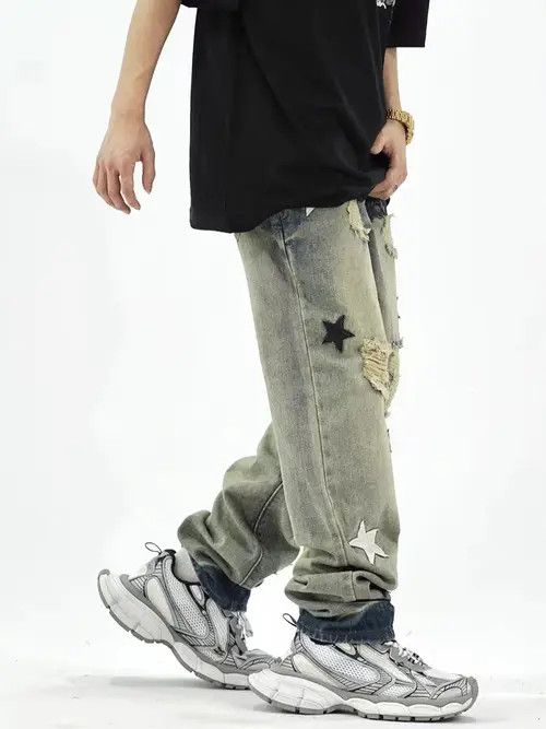 VIBE Retro street heavyweight star print wide leg jeans Size US 34 / EU 50 - 6 Thumbnail