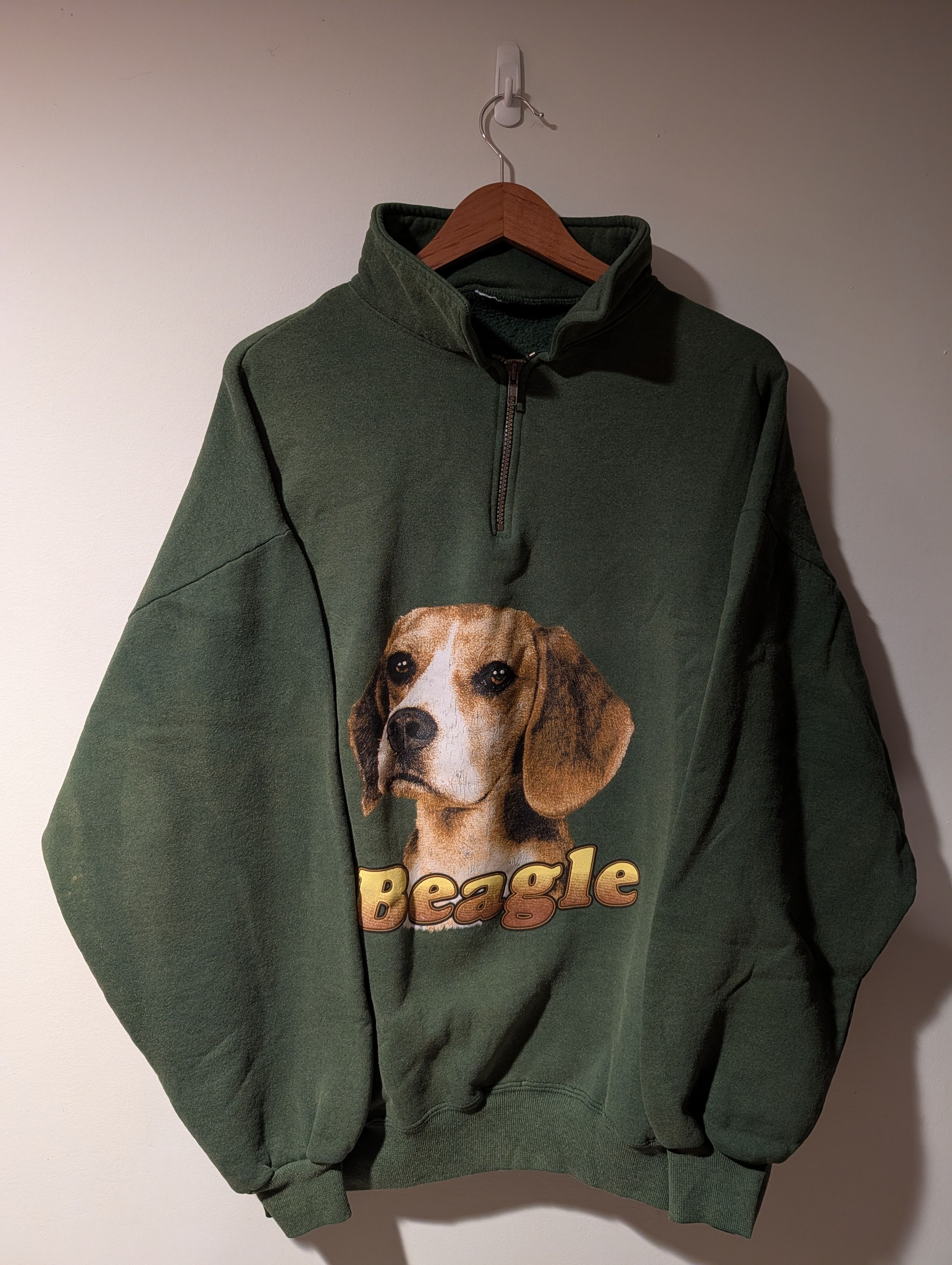 Arts & Science VTG Beagle Dog Puppy 1/4 Zip Sweatshirt Green Animal Size US XL / EU 56 / 4 - 1 Thumbnail