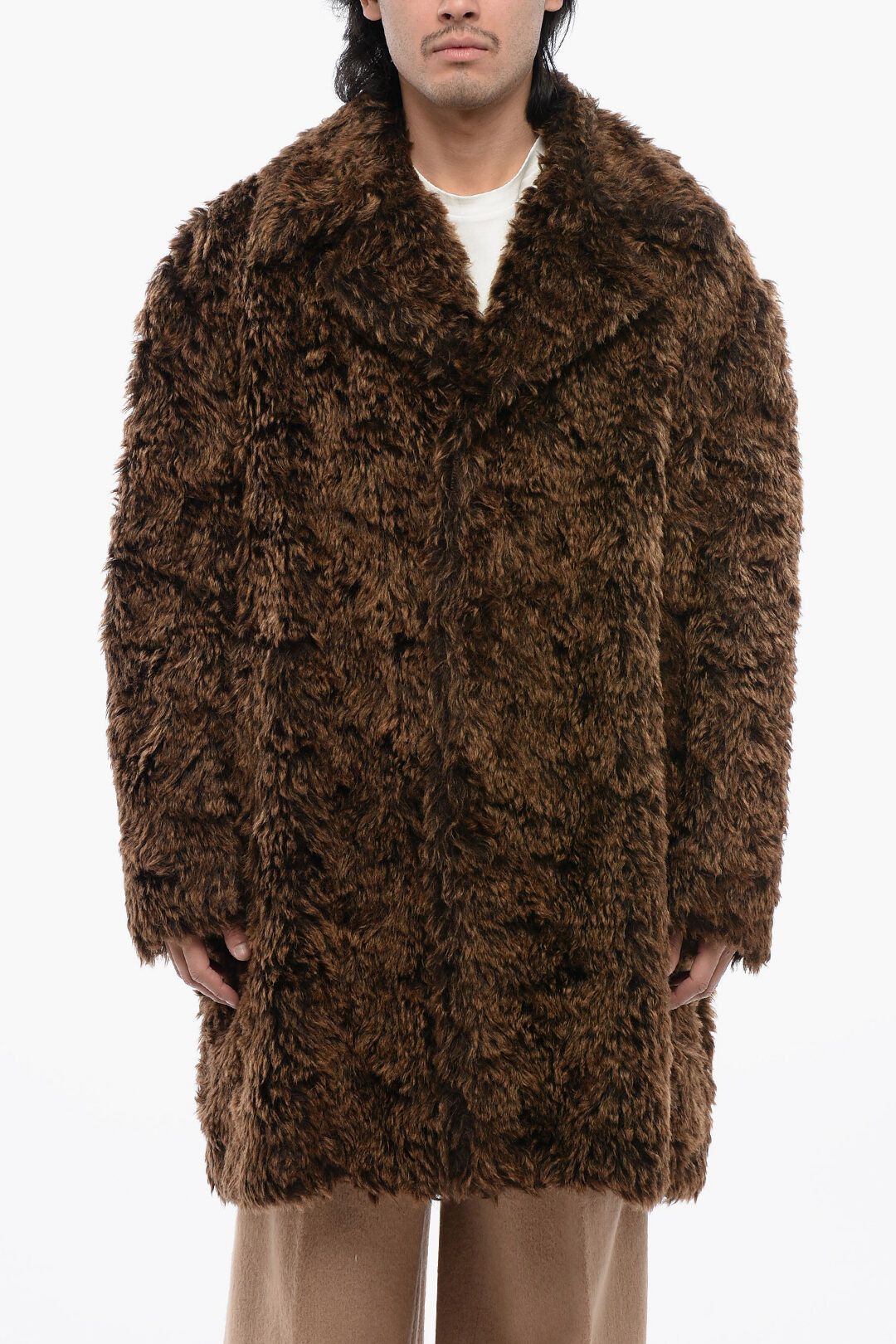 Jil Sander og1mm0625 Fuzzy Wool Coat in Brown Size US L / EU 52-54 / 3 - 1 Thumbnail