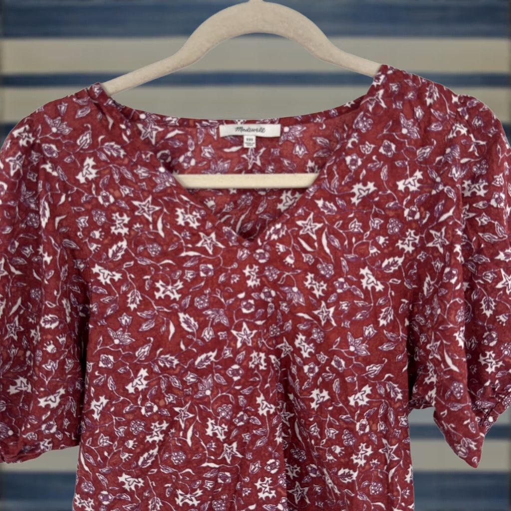 Madewell VINTAGE Madewell Shirt Womens XXS Red Floral Puff Sleeve Boho Top Lightweight Blouse Size XS / US 0-2 / IT 36-38 - 1 Thumbnail