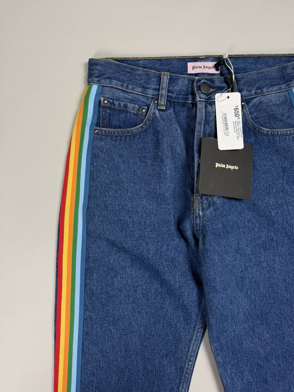 Palm Angels BNWT! Palm Angels Blue Denim Rainbow Medium Wash Jeans Pants Size 28" / US 6 / IT 42 - 6 Thumbnail