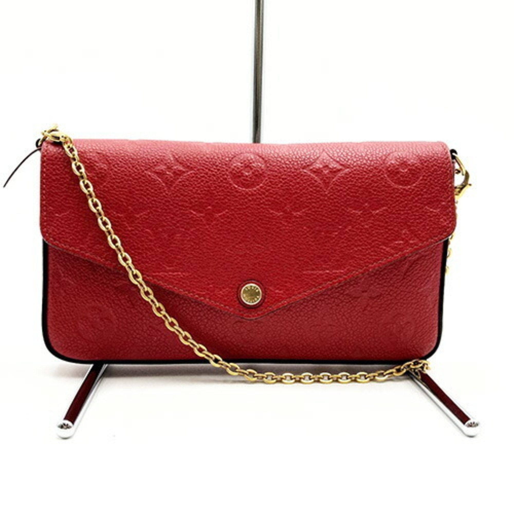 image of Louis Vuitton M63700 Pochette Felicie Monogram Empreinte Chain Shoulder Bag Red Scarlet Louis Vuitt