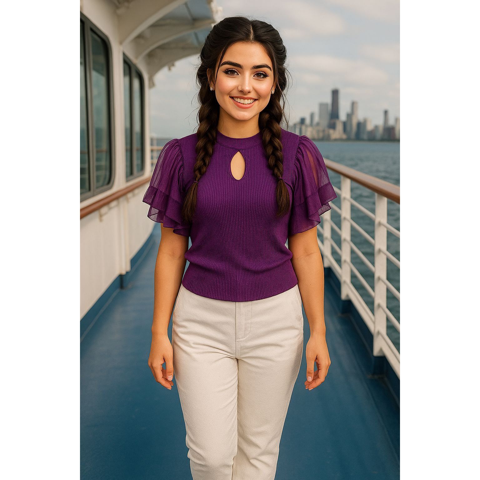Other 7Th Avenue Design Studio XS Purple Puff Flutter Sleeve Blous Size XS / US 0-2 / IT 36-38 - 7 Thumbnail