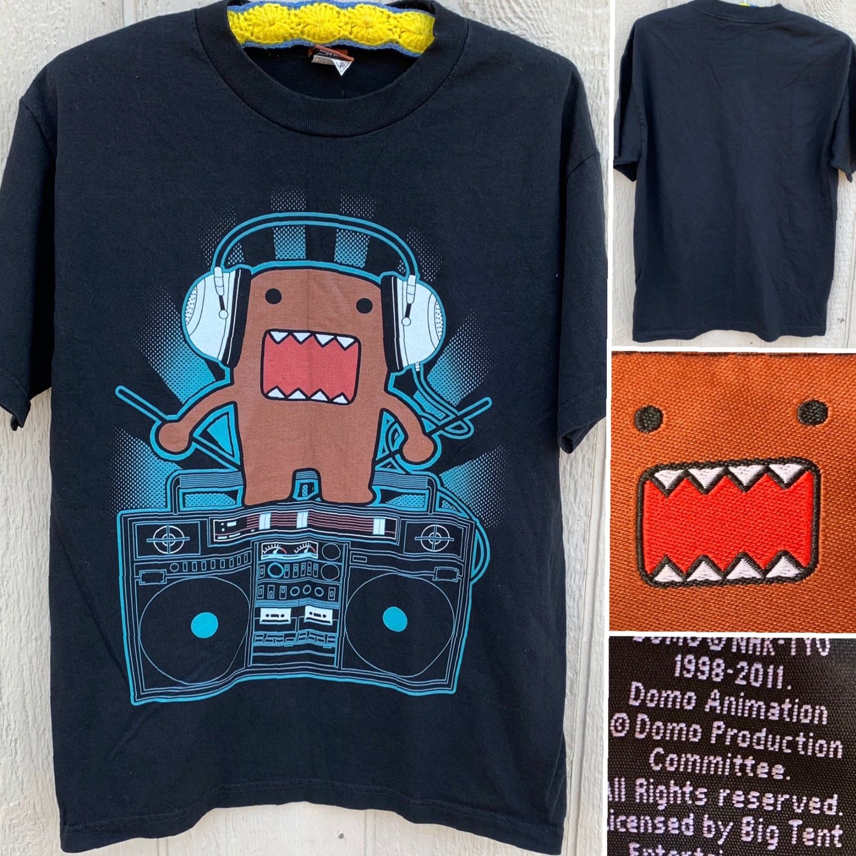 Vintage Domo Boombox Headphones T Shirt Unisex Adults M Black 100% cotton Graphic Print NHK-TYO1998-2011 Domo Animation Size M Clothing Mens Womens Boys Girls Size US M / EU 48-50 / 2 - 5 Thumbnail