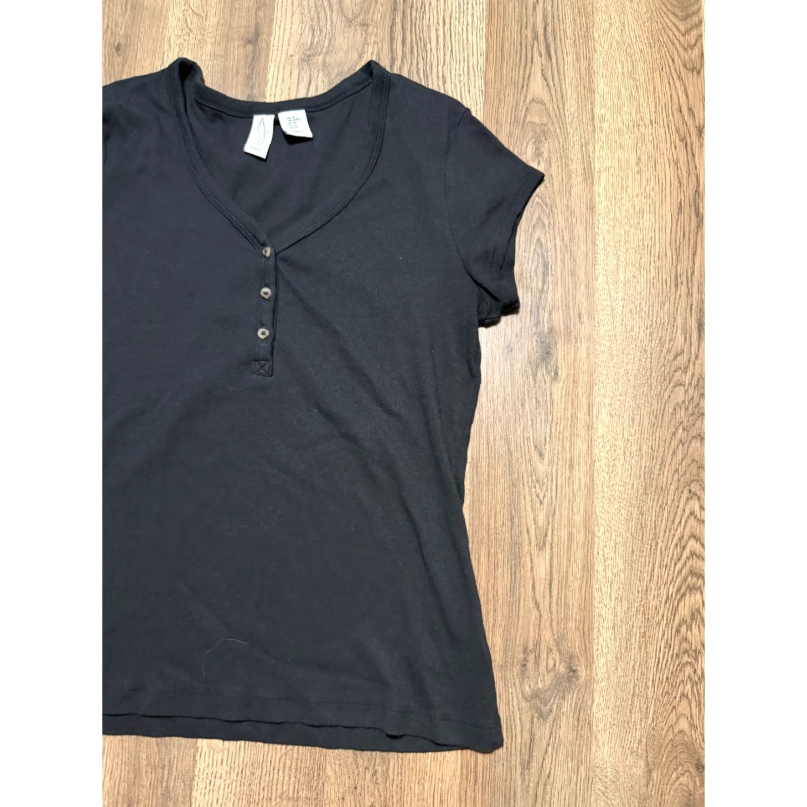 Joie VINTAGE? No — JA JOIE Shirt Women's Size Medium Black Short Sleeve Shirt V-neck 1/4 Buttons Shirt Size M / US 6-8 / IT 42-44 - 3 Thumbnail