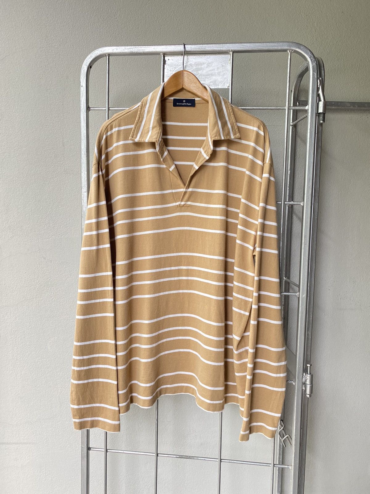 Ermenegildo Zegna Ermenegildo Zegna Camel Stripe Polo Shirt Size US L / EU 52-54 / 3 - 1 Thumbnail