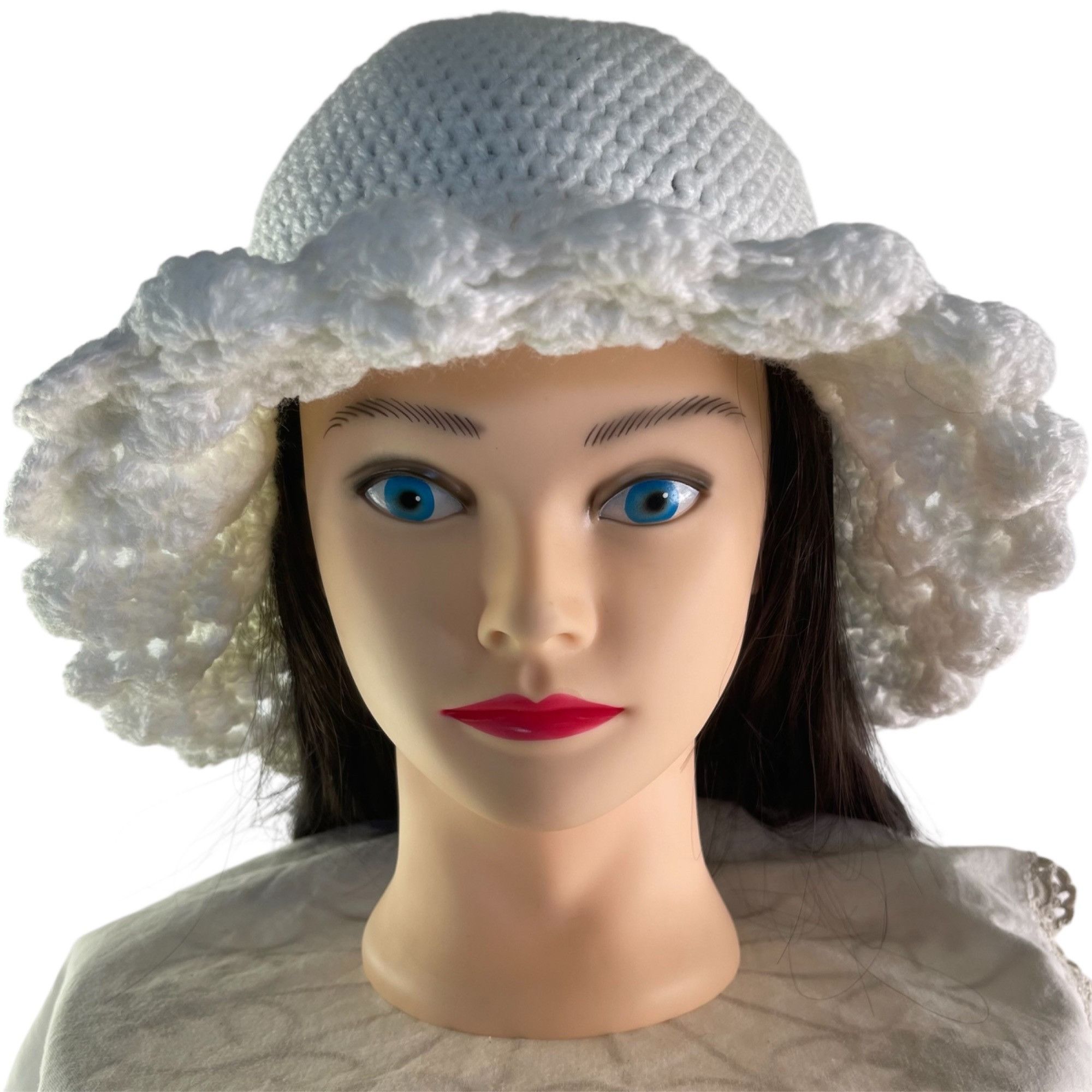 Handmade Crochet Bucket Hat Retro Cloche Style White Handmade Adult S Size ONE SIZE - 1 Thumbnail