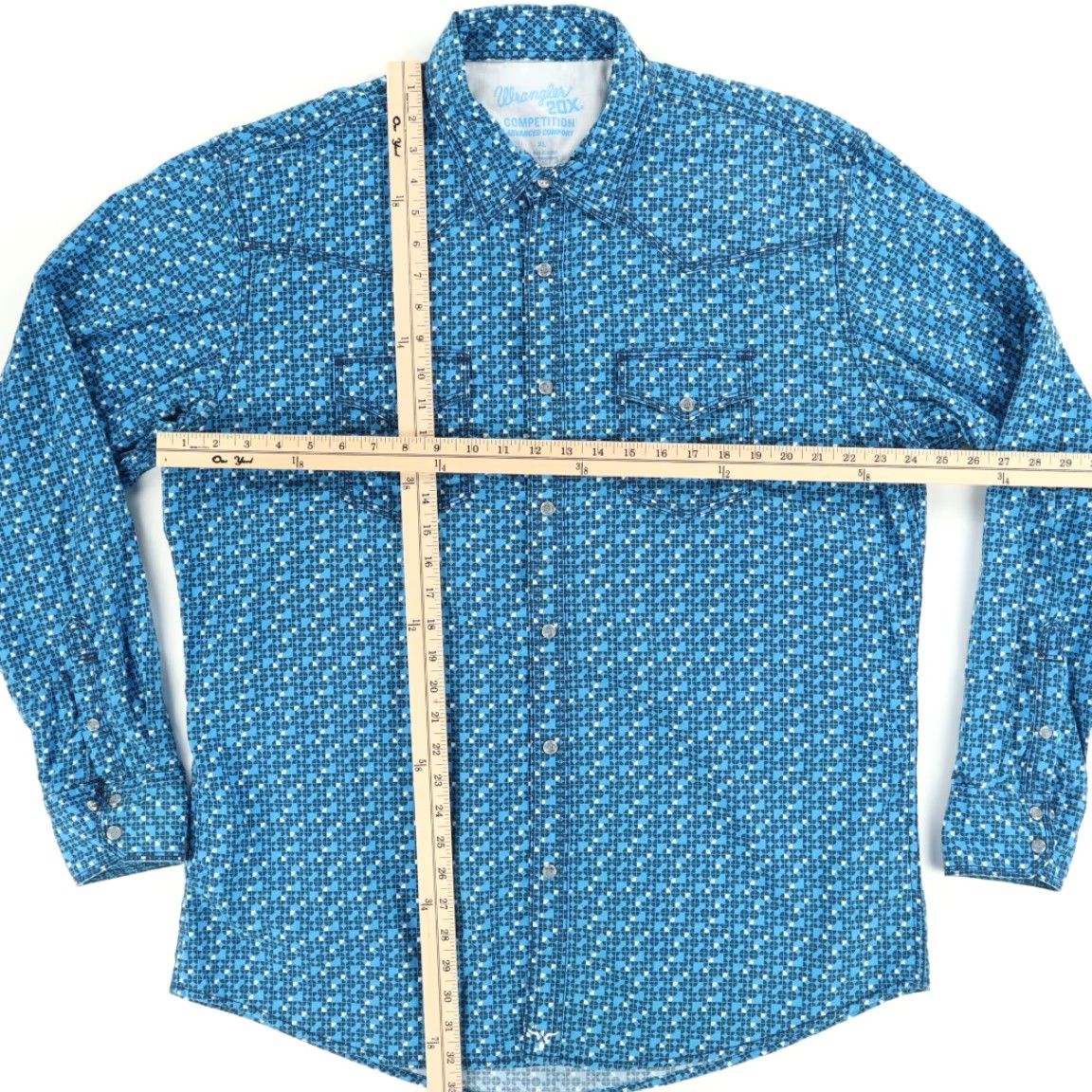 Wrangler Wrangler 20X Competition Snap Stretch Cotton Long Sleeve Button Up Shirt Blue Men's XL Shirt Size US XL / EU 56 / 4 - 3 Thumbnail