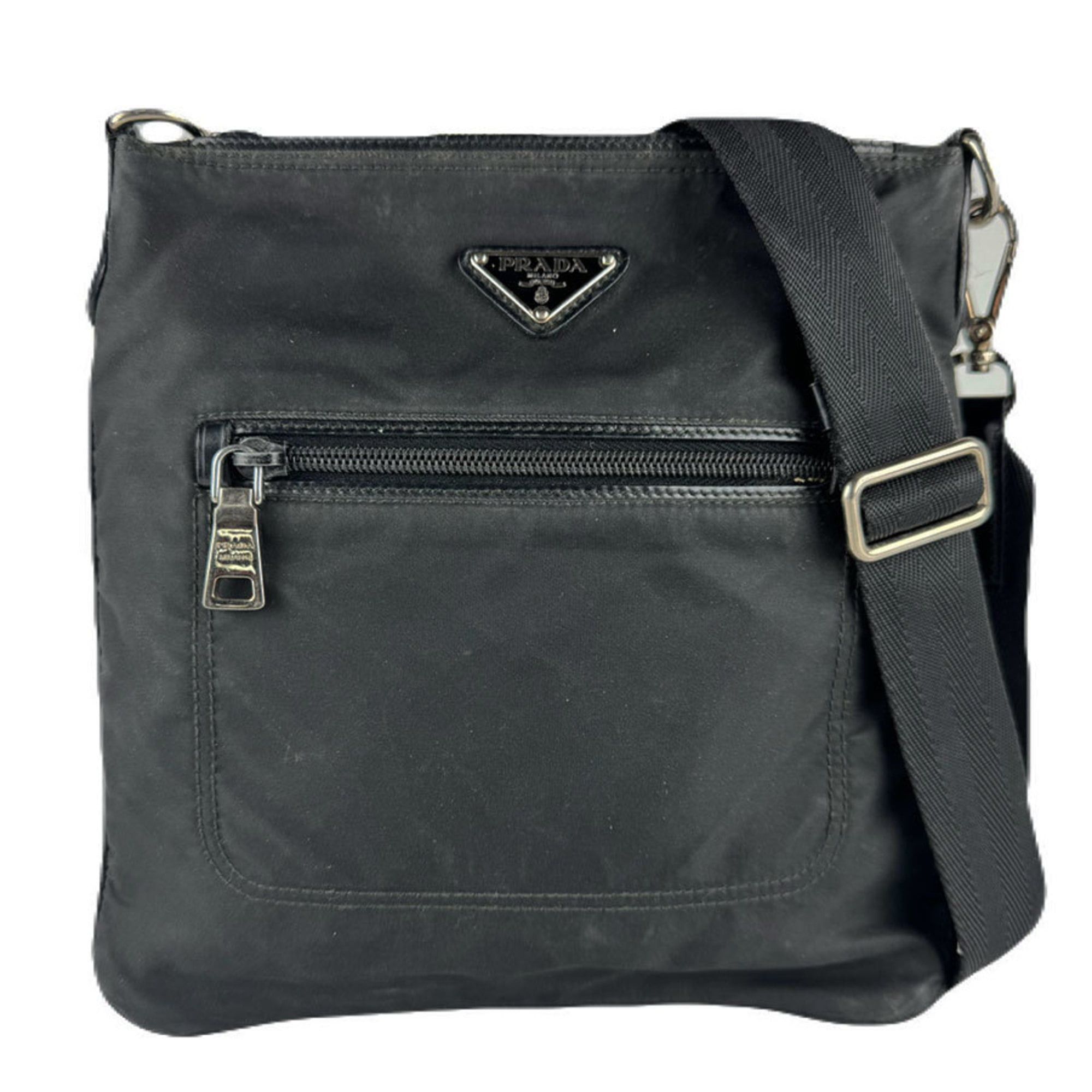 Prada Prada Shoulder Bag Nylon Black Silver Unisex z8690 Size ONE SIZE - 1 Thumbnail