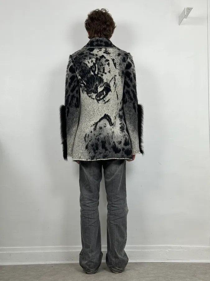 Roberto Cavalli 2000s Roberto Cavalli Snow Leopard Fur Wool & Mohair Collar Cardigan Jacket Size US M / EU 48-50 / 2 - 3 Thumbnail