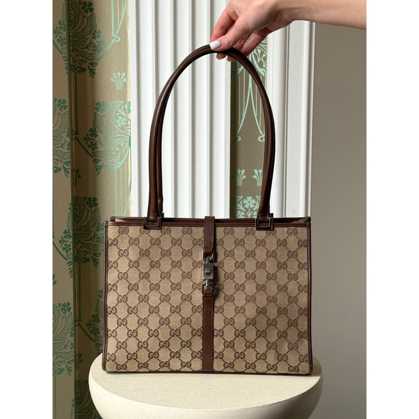 Gucci Gucci Monogram Jackie Canvas Beige Brown Shoulder Bag Size ONE SIZE - 1 Thumbnail