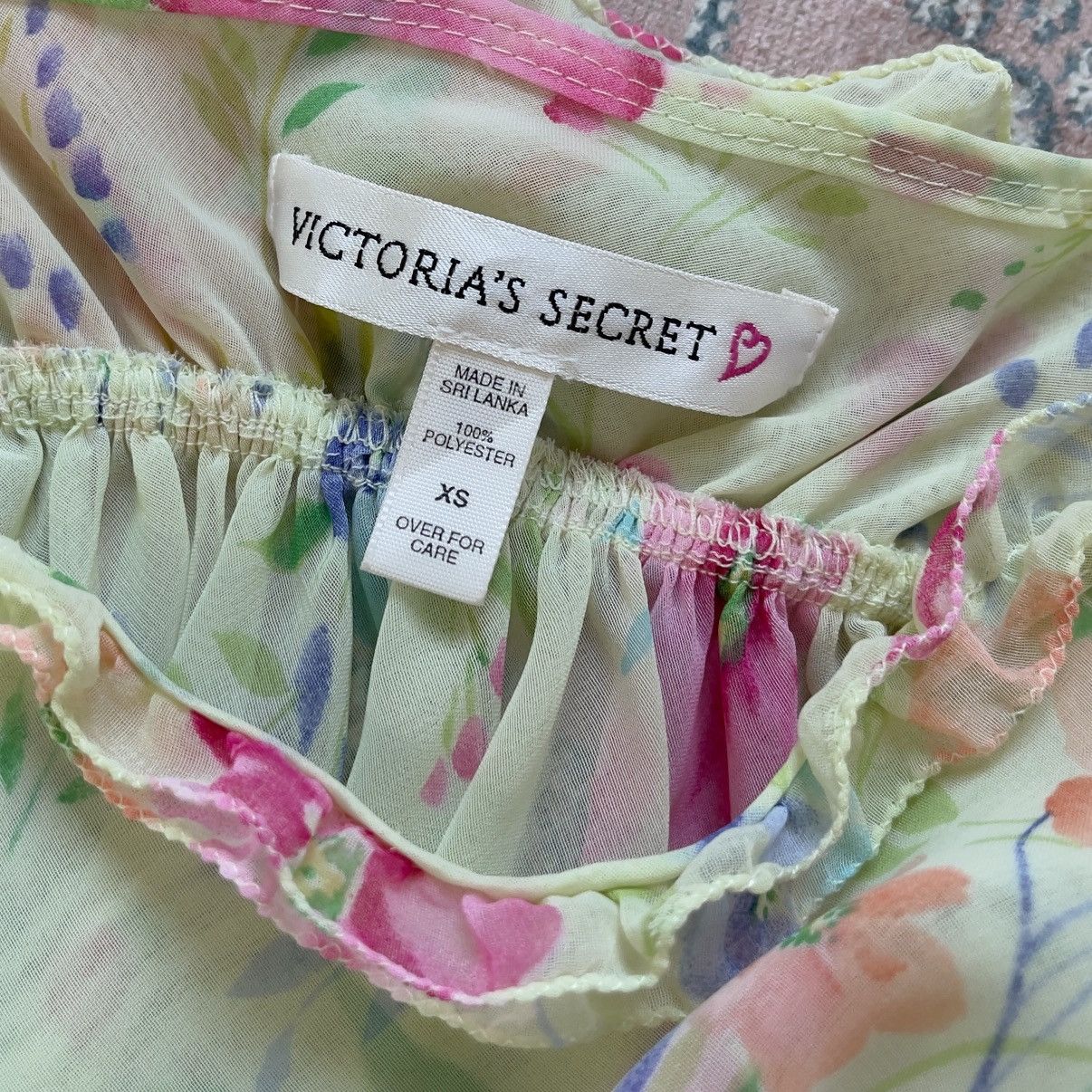 Victoria's Secret Victoria’s Secret 1990s Green Floral Chiffon Slip Dress (XS) Size XS / US 0-2 / IT 36-38 - 10 Thumbnail