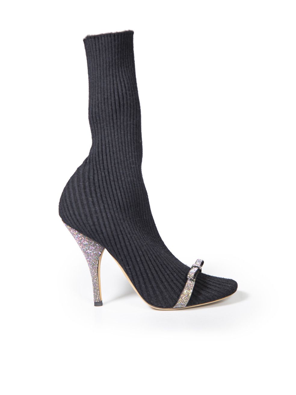 image of Marco De Vincenzo Black Knit Embellished Bow Sock Boots, Women's (Size 8)