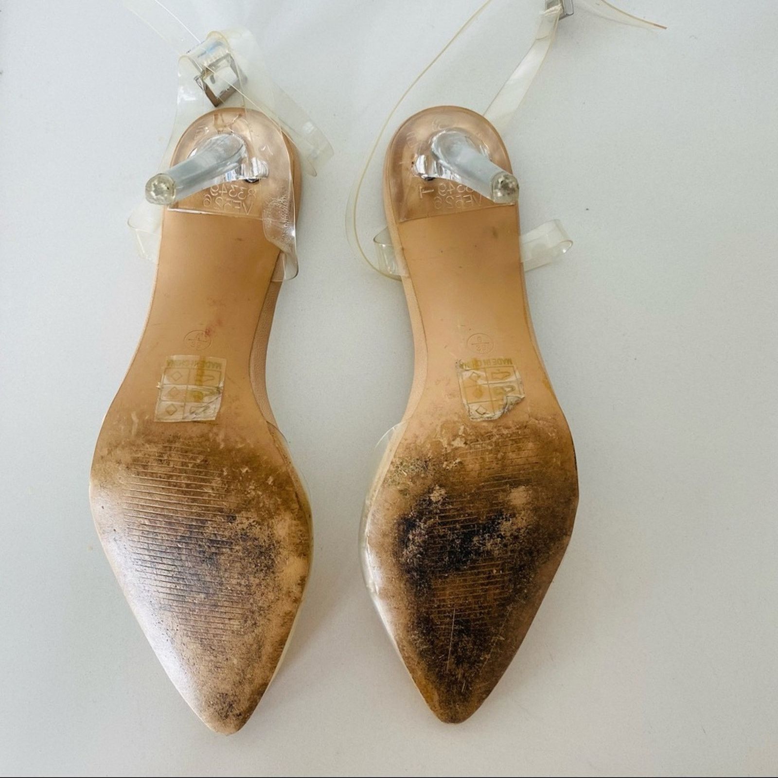 MISSGUIDED Nude Clear Ankle Strap Pointy Stiletto Heels Pump