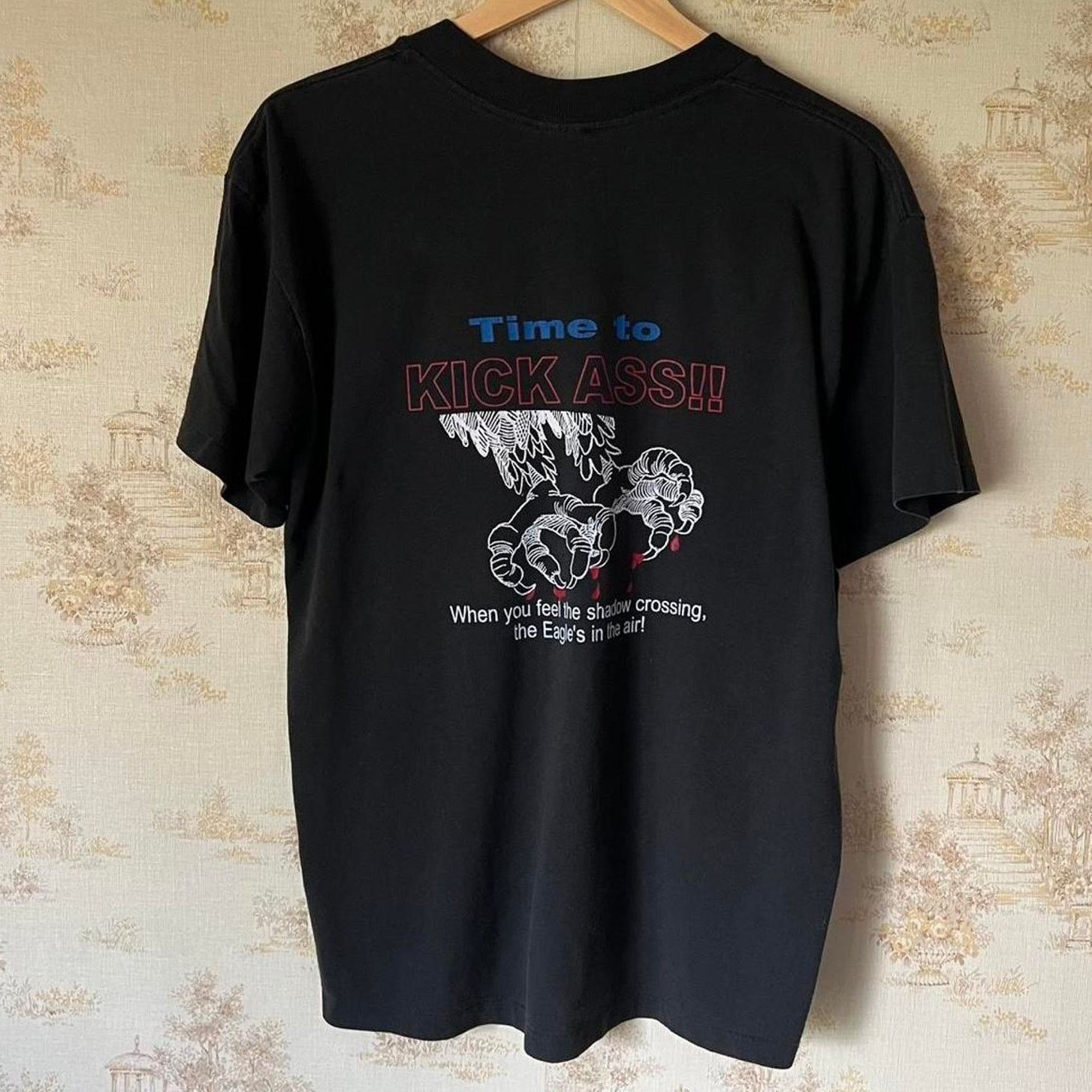 Vintage Faded Black Pocket T-Shirt | "Time To Kick Ass" Eagle | L/XL Size US L / EU 52-54 / 3 - 2 Thumbnail