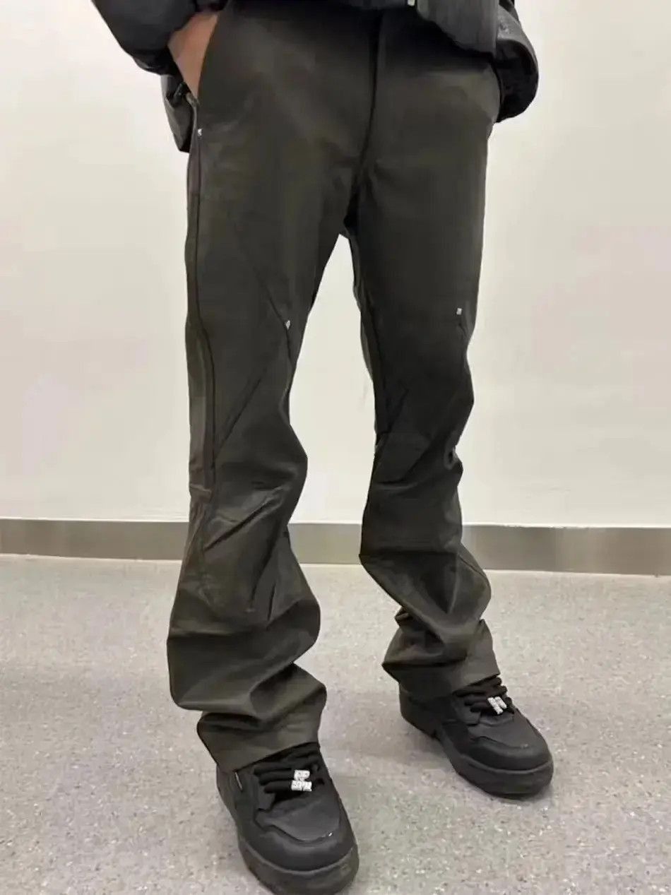 Japanese Brand Retro y2k dark workwear spliced rivet micro-flared trousers Size US 32 / EU 48 - 4 Thumbnail