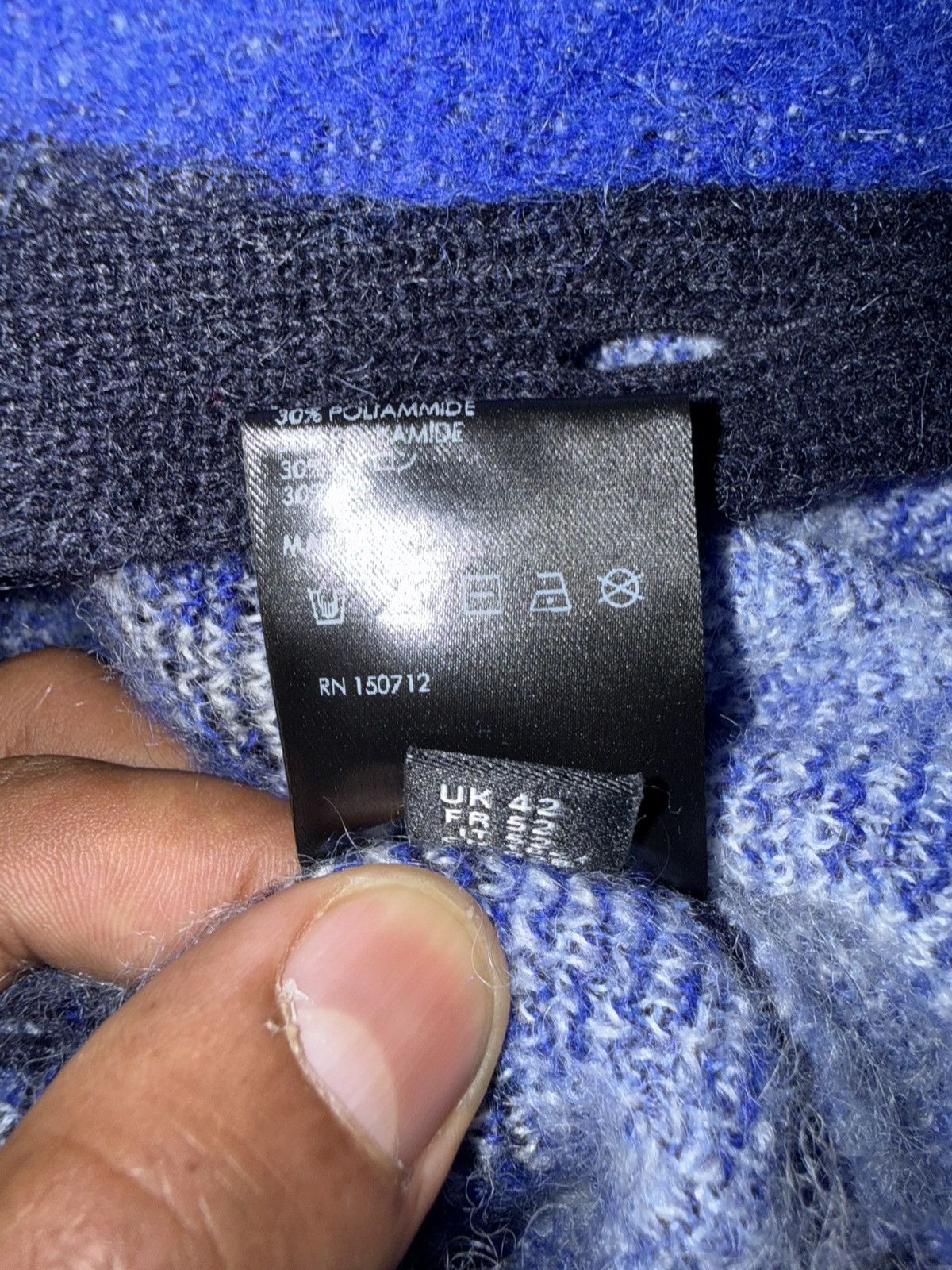 Amiri AMIRI Argyle Monogram Mohair/Alpaca Cardigan Sweater Blue Size US XL / EU 56 / 4 - 4 Thumbnail