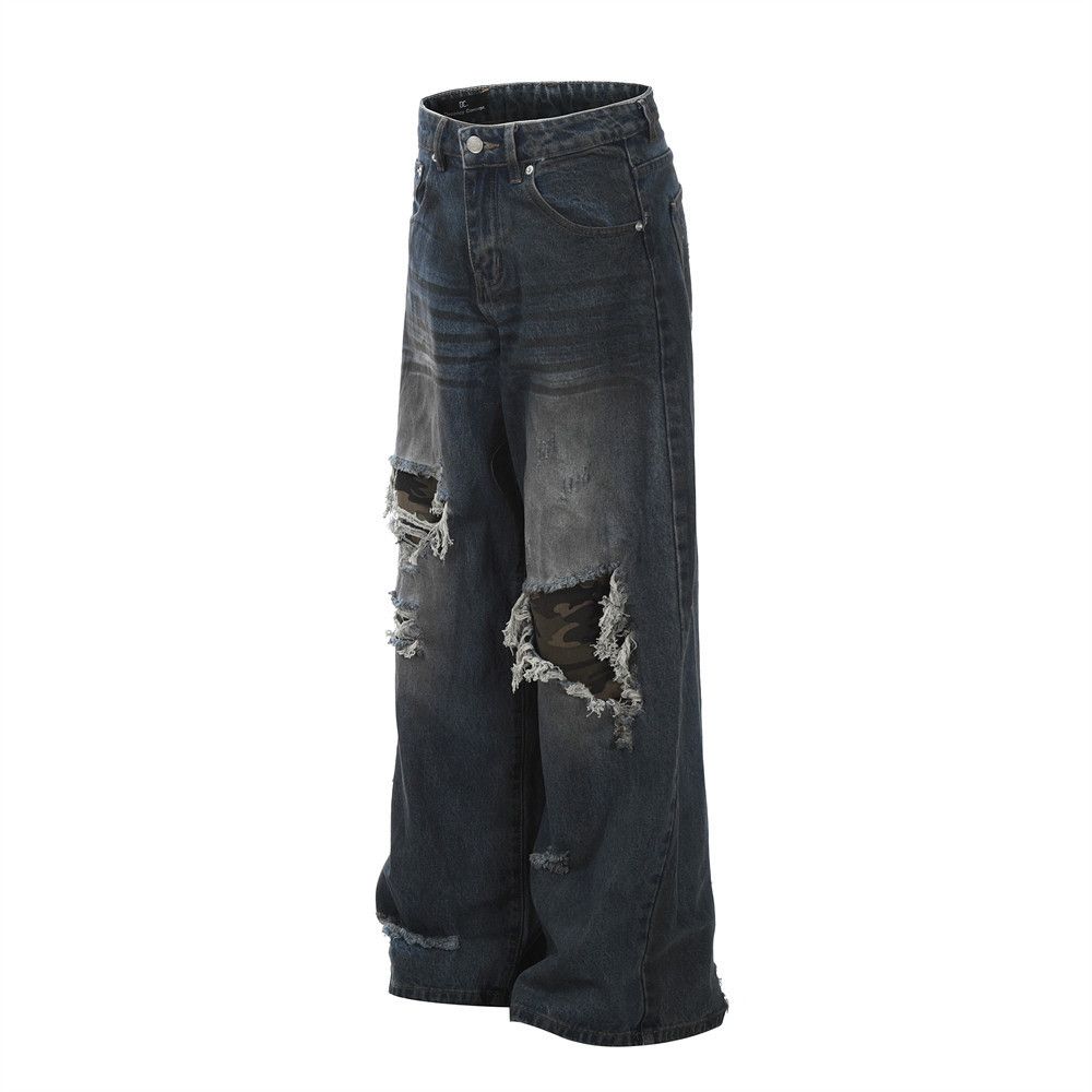 Japanese Brand × Jean Men's street trend washed distressed ripped patch jeans Size US 34 / EU 50 - 2 Thumbnail