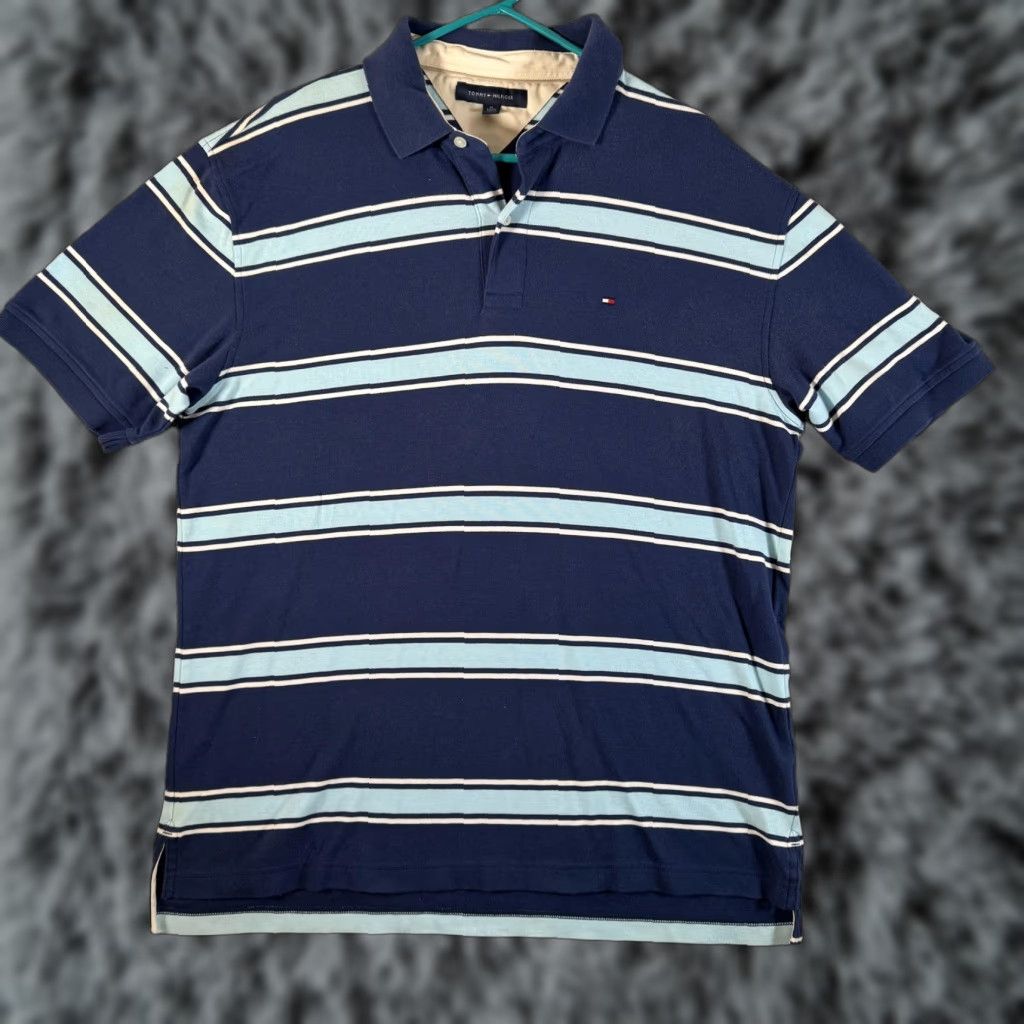 Tommy Hilfiger Tommy Hilfiger Polo Shirt Mens XL Striped Navy Blue Nautical Streetwear Y2K Classic Collared Short Sleeve Size US XL / EU 56 / 4 - 1 Thumbnail