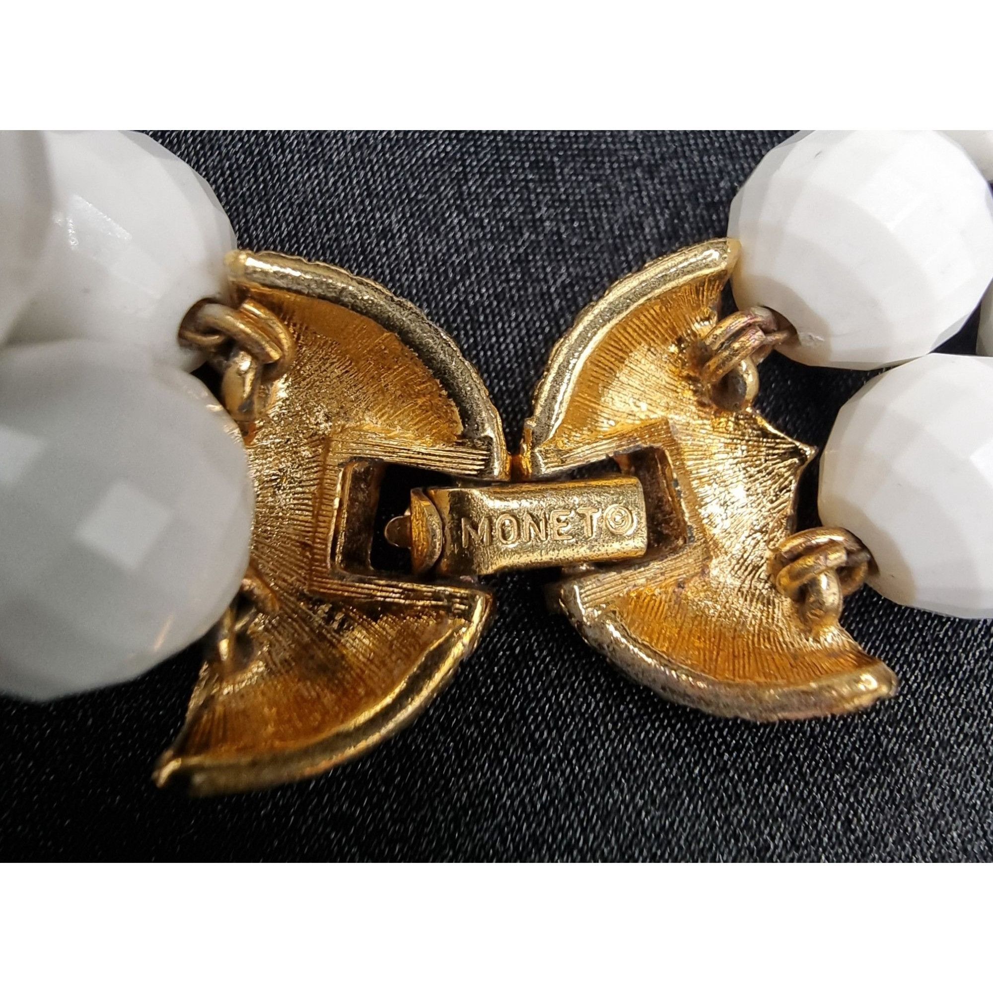 Monet Vintage 60s-70s MONET Signed Gold & White Beaded Double Stra Size ONE SIZE - 5 Thumbnail