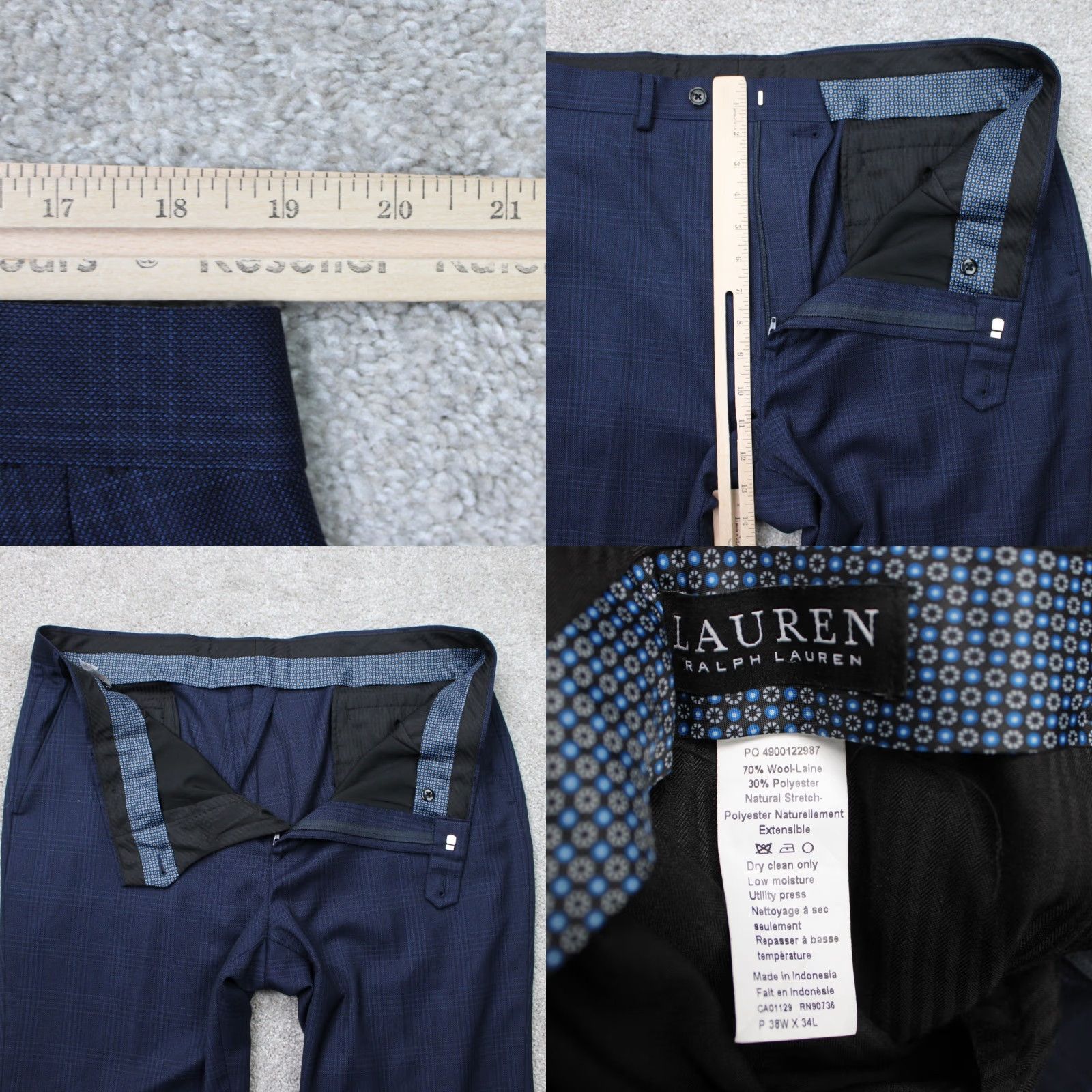 Ralph Lauren LAUREN Ralph Lauren Pants Mens 38x34 Blue Checkered Wool Blend Dress Pants Regular Fit Straight Leg Adults Size US 38 / EU 54 - 8 Thumbnail