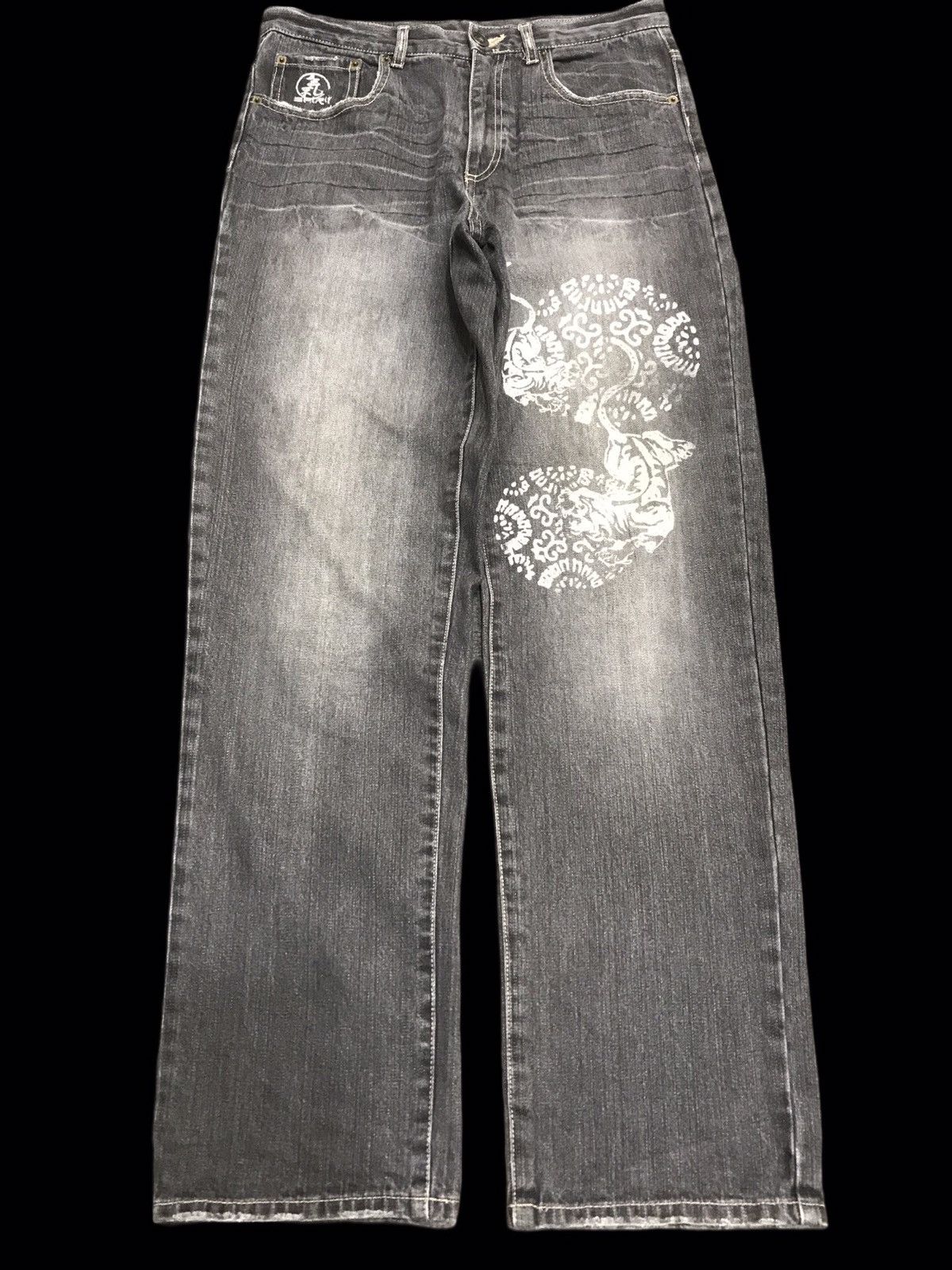 Japanese Brand 💥ART💥Very Rare Mural Print Black Wash Denim F77 Size US 31 - 1 Thumbnail