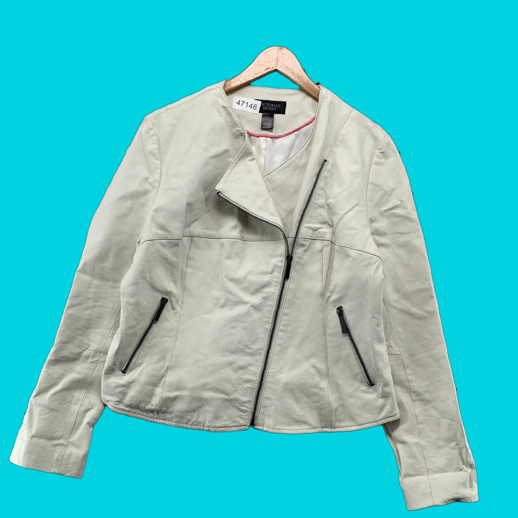 Victoria's Secret Victoria's Secret Leather Motorcycle Jacket Womens XL White Slant Zip Biker Size XL / US 12-14 / IT 48-50 - 1 Thumbnail