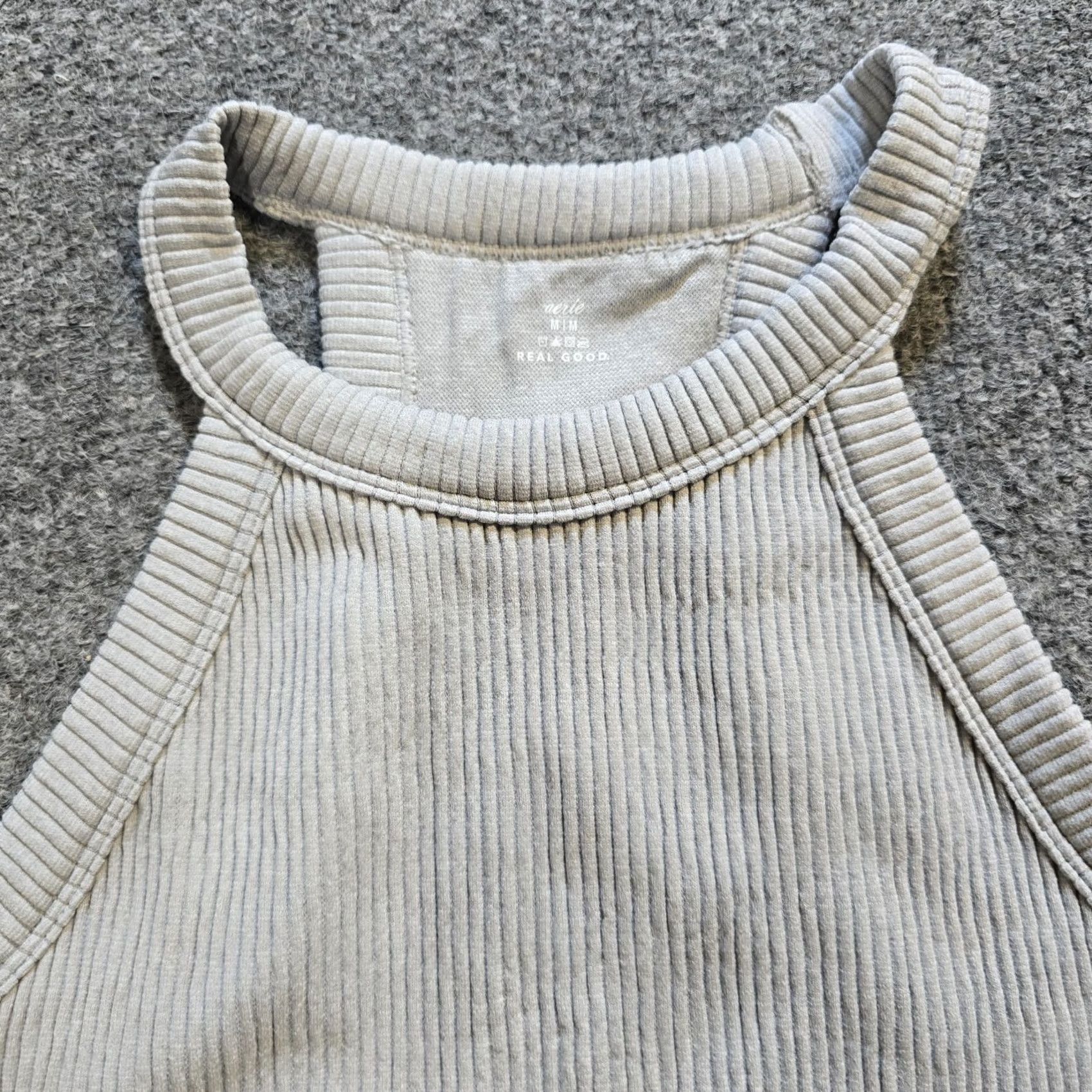 Vintage Aerie Bra Top Women Size Medium Gray Superchill Seamless Ribbed High Neck Lounge Bralette Racerback Wireless Nylon Spandex Blend Shirt Size M / US 6-8 / IT 42-44 - 2 Thumbnail