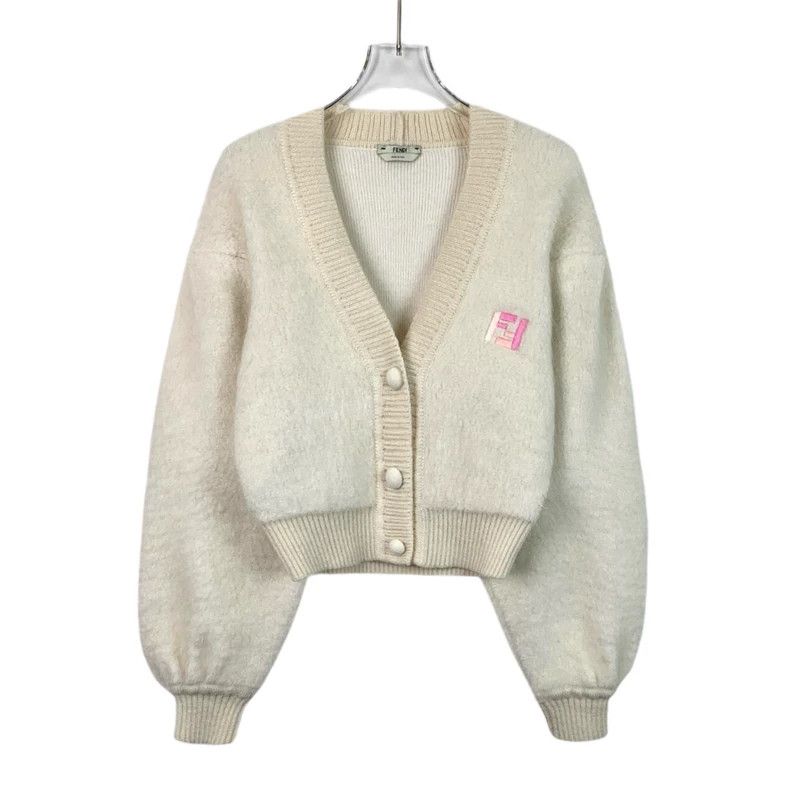 Fendi FENDI Beige Logo Embroidered Mohair Cardigan Jacket 40 M Size XS / US 0-2 / IT 36-38 - 1 Thumbnail