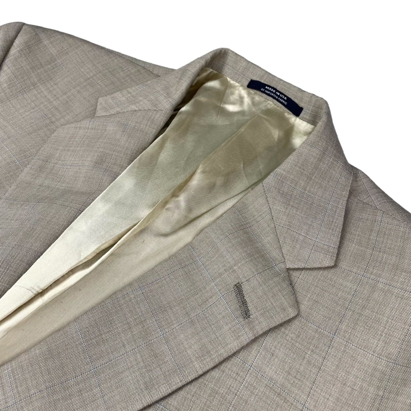 Hart Schaffner Marx Hart Schaffner Marx Blazer Men 42R Wool Beige/Blue Windowpane Plaid 2-Button United States Jacket Size 42R - 2 Thumbnail
