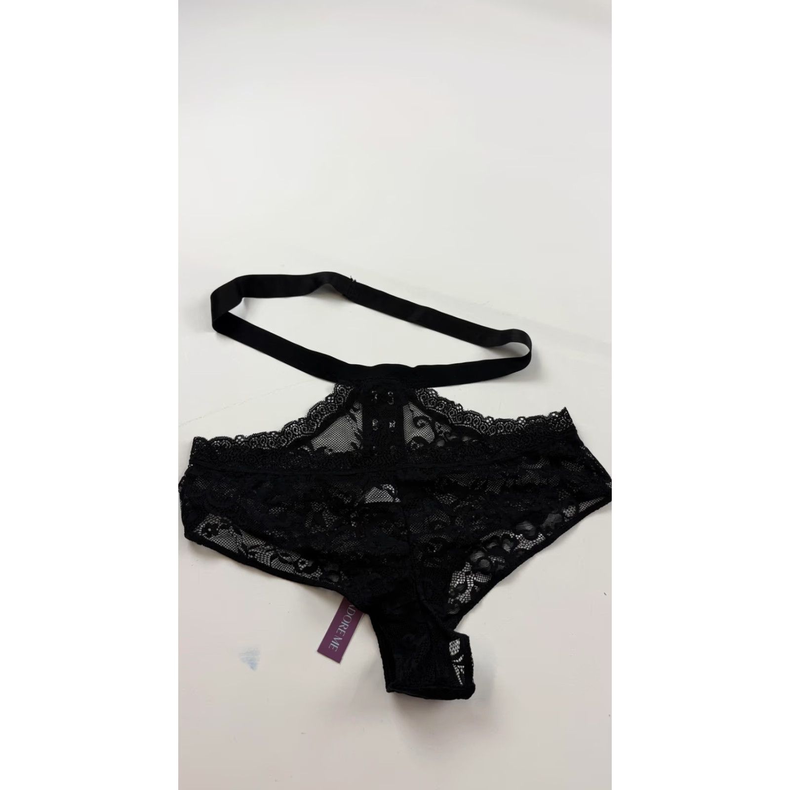 Vintage Adore Me Panties Women’s M Black Lace Strappy High-Waist Cheeky Lingerie Size 32" / US 10 / IT 46 - 6 Thumbnail