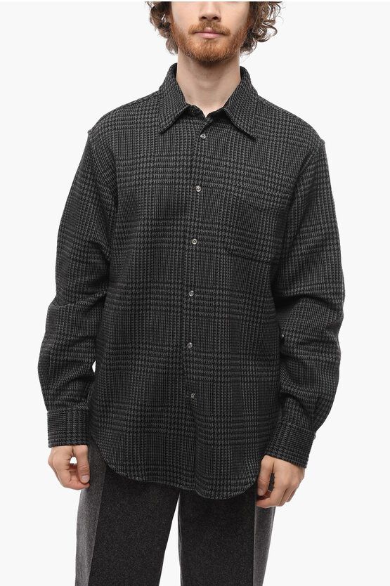 image of 4Sdesigns 2-2 District Check Knitted Cotton Overshirt With Snap Button in Grey, Men's (Size Large)