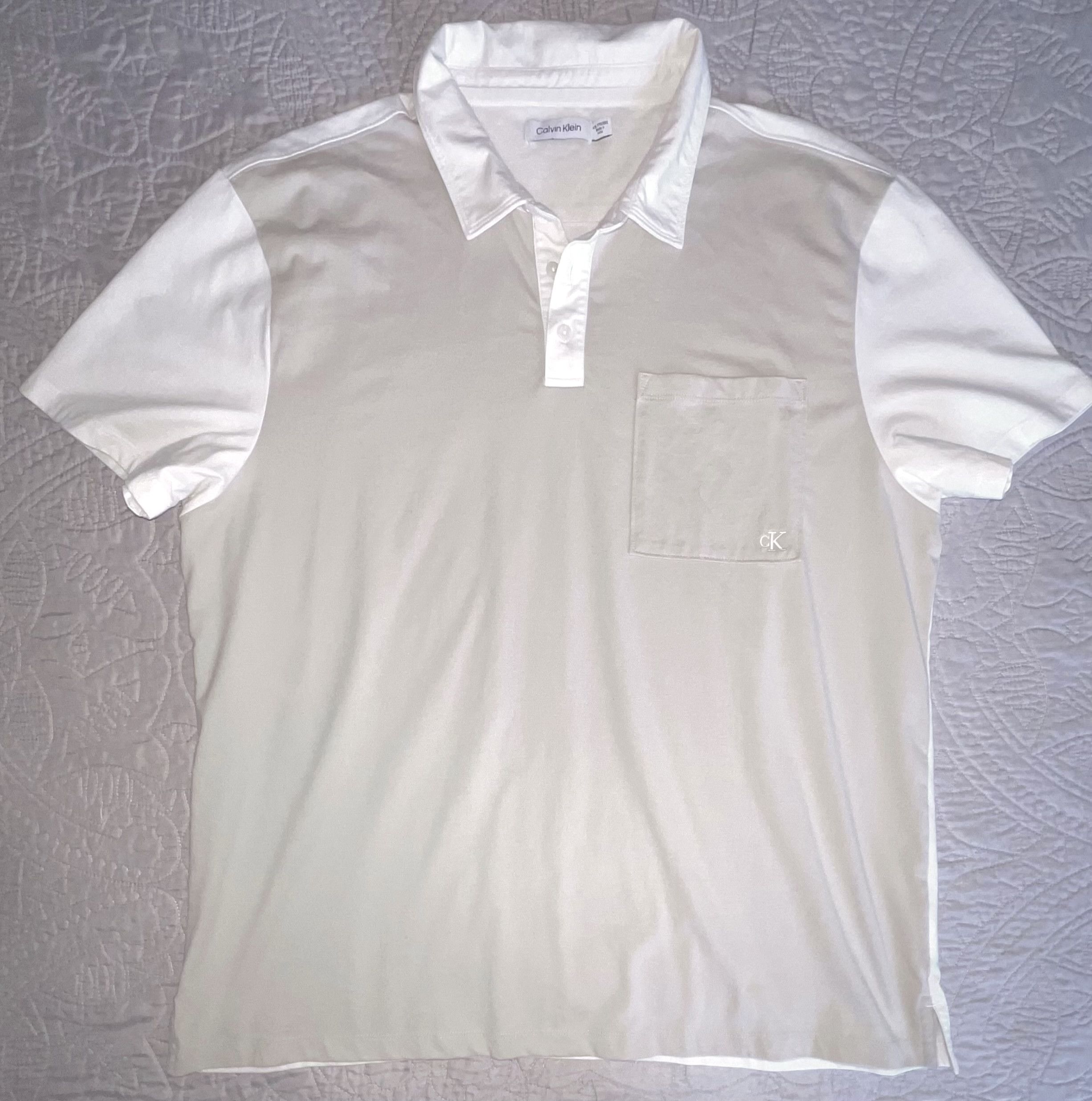 Calvin Klein Calvin Klein Cream/Tan Colorblock Short Sleeve Polo - XXL Size US XXL / EU 58 / 5 - 4 Thumbnail