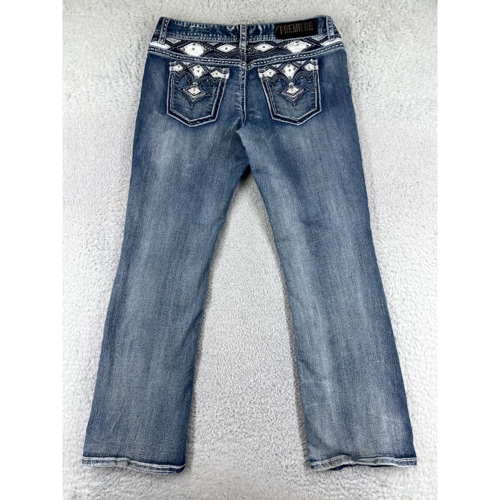 Vintage Premiere Women Jeans 11 Blue Denim Embroidered Slim Bootcut Low Rise 32 Inseam 31in 5-Pocket Design Size 32" / US 10 / IT 46 - 3 Thumbnail