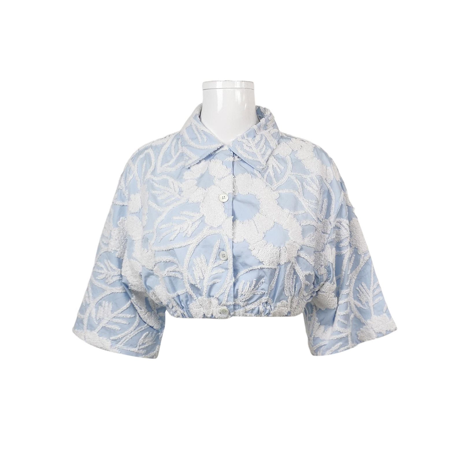 Prada Prada Cotton Floral Embroidered Cropped Shirt 0089 Size L / US 10 / IT 46 - 1 Thumbnail