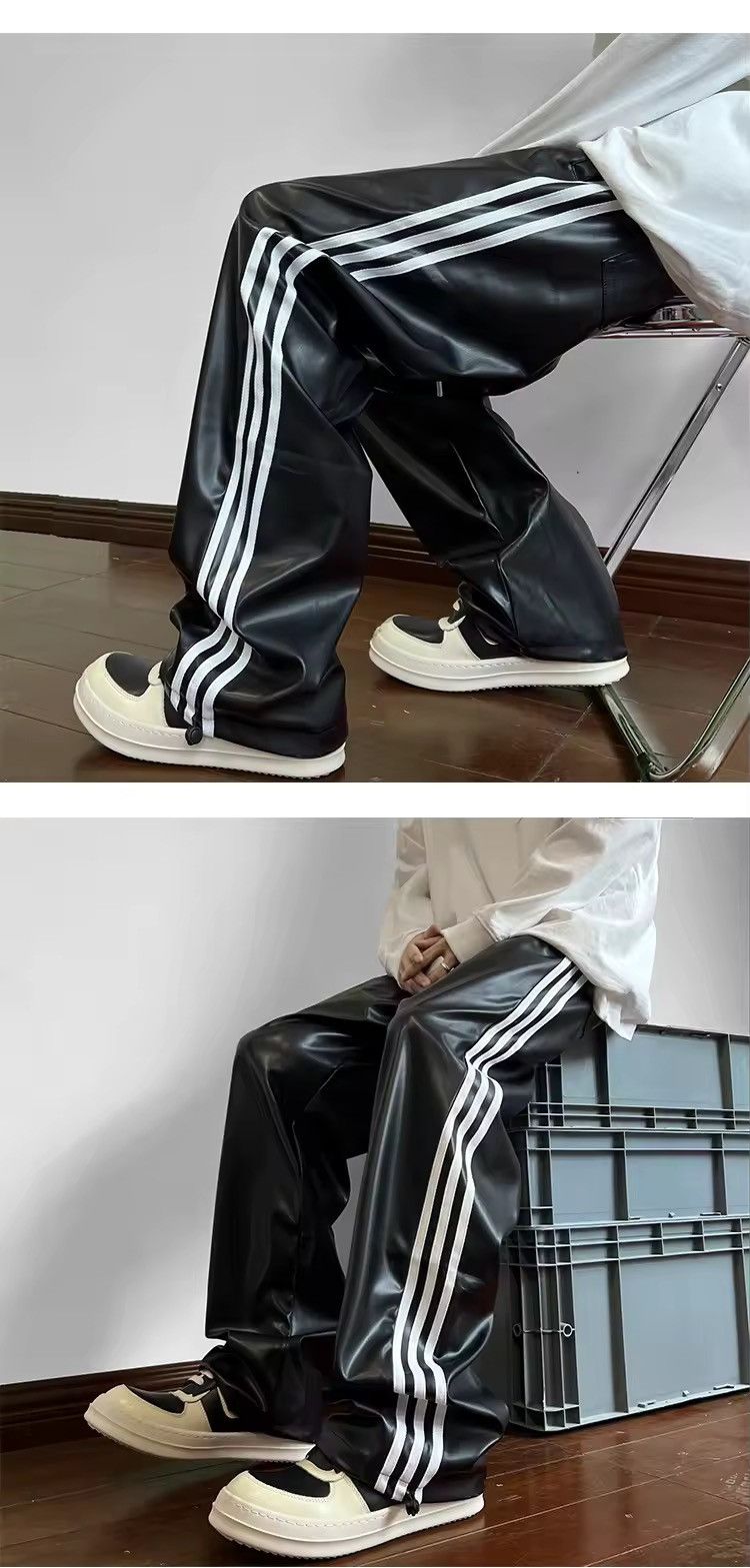 Japanese Brand × Other Loose Casual Hip Hop Vintage Straight PU Leather Pants Size US 33 - 5 Thumbnail