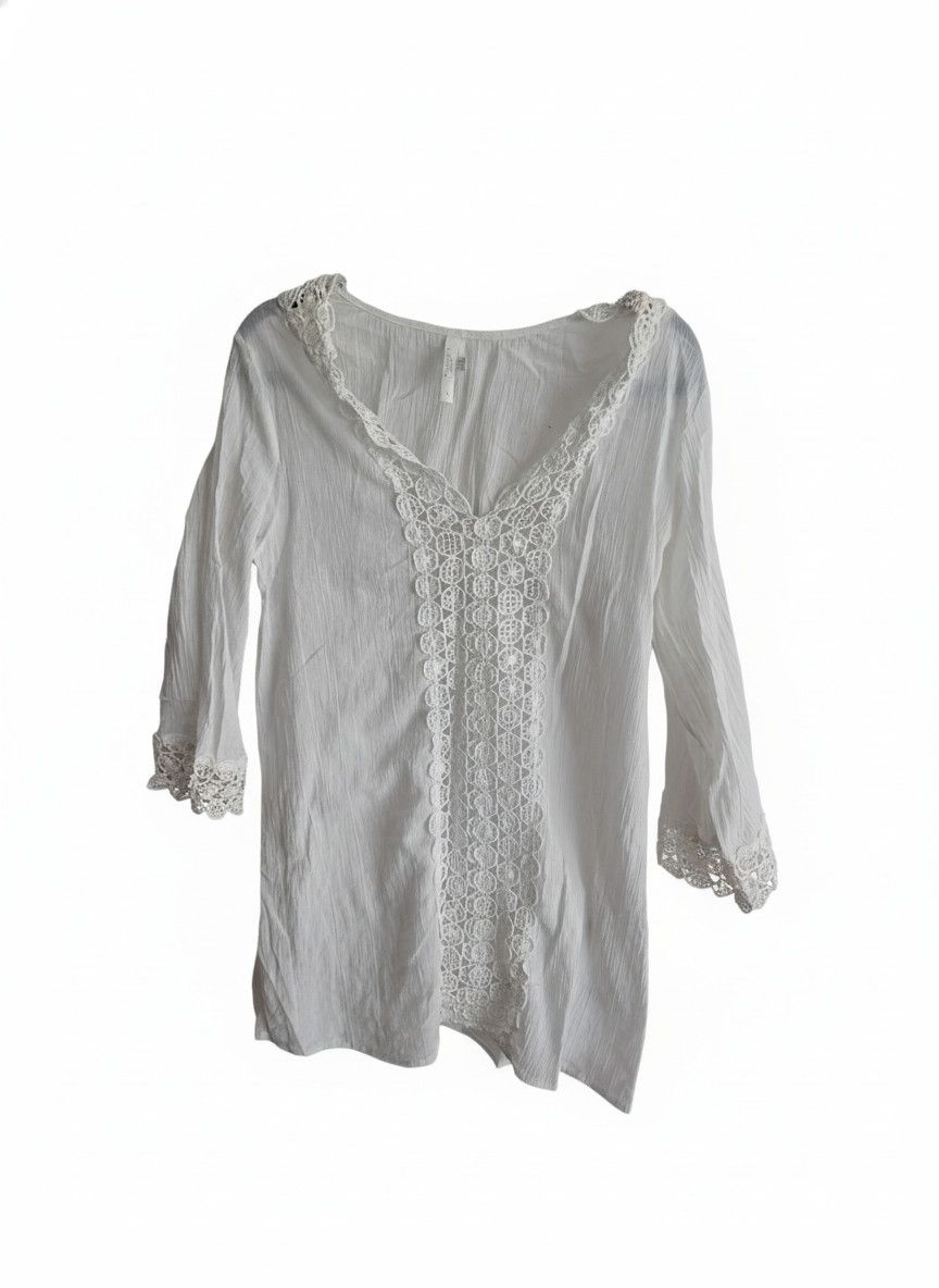 Other Seafolly Australia White Textured Cotton Tunic Beach Cover Up S Size S / US 4 / IT 40 - 1 Thumbnail