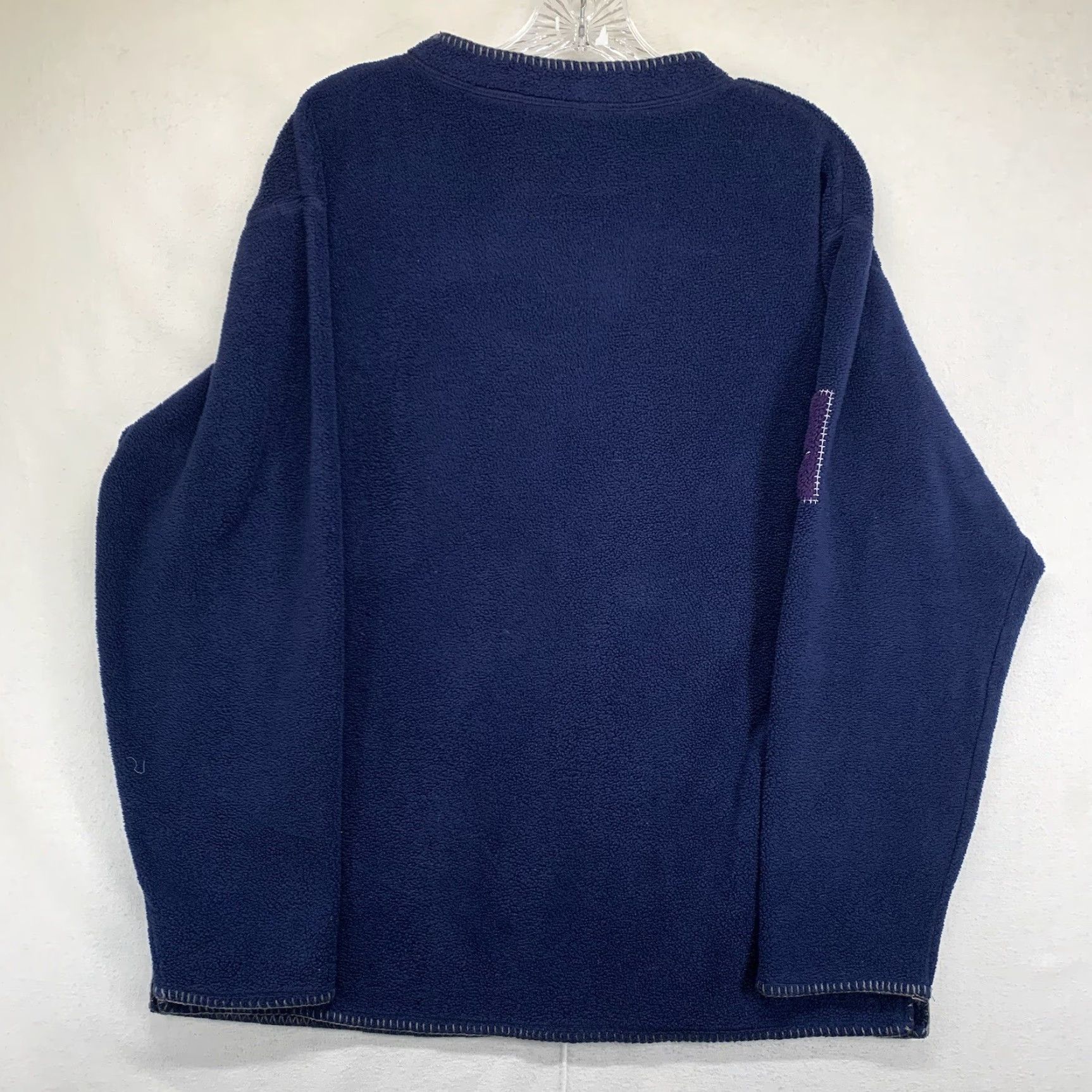 Vintage VINTAGE Women’s Fleece Blue Size Large Embroidered Leaves Purple Green Squares Size L / US 10 / IT 46 - 2 Thumbnail