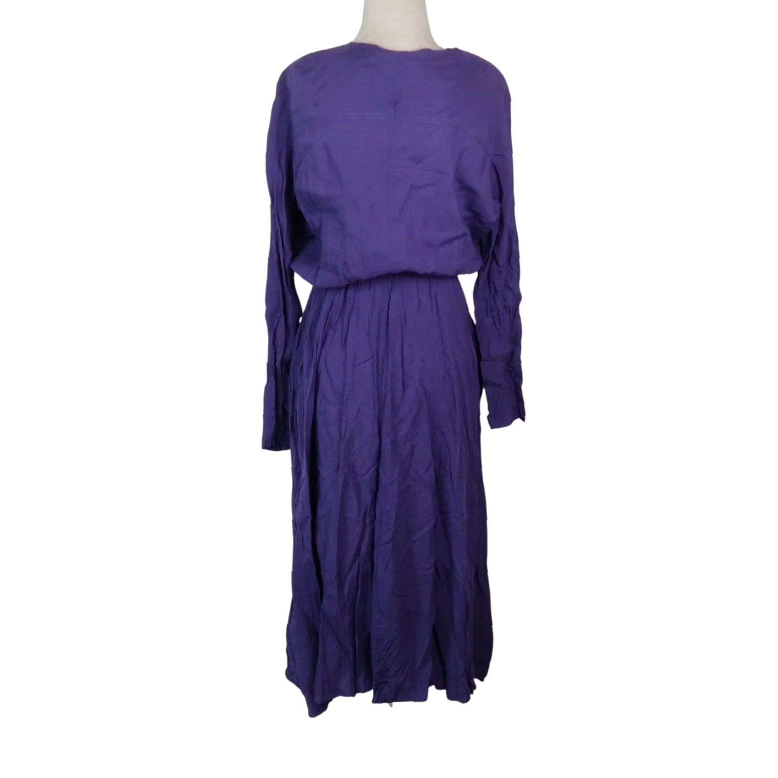 Vintage VINTAGE Royal Purple Blouson Midi Dress Long Sleeve 80s Size 8 Women Purple 8s Size M / US 6-8 / IT 42-44 - 4 Thumbnail