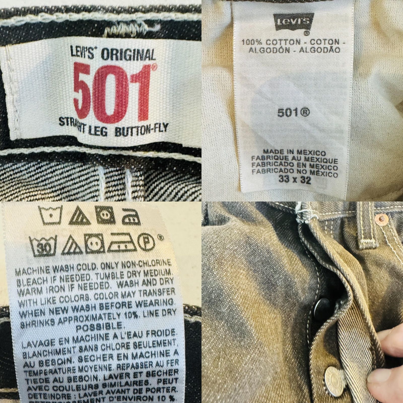 Levi's Levi's 501 Jeans Mens 33x32 Dark Wash Black Straight Button Fly Regular Fit Denim Size US 33 - 8 Thumbnail