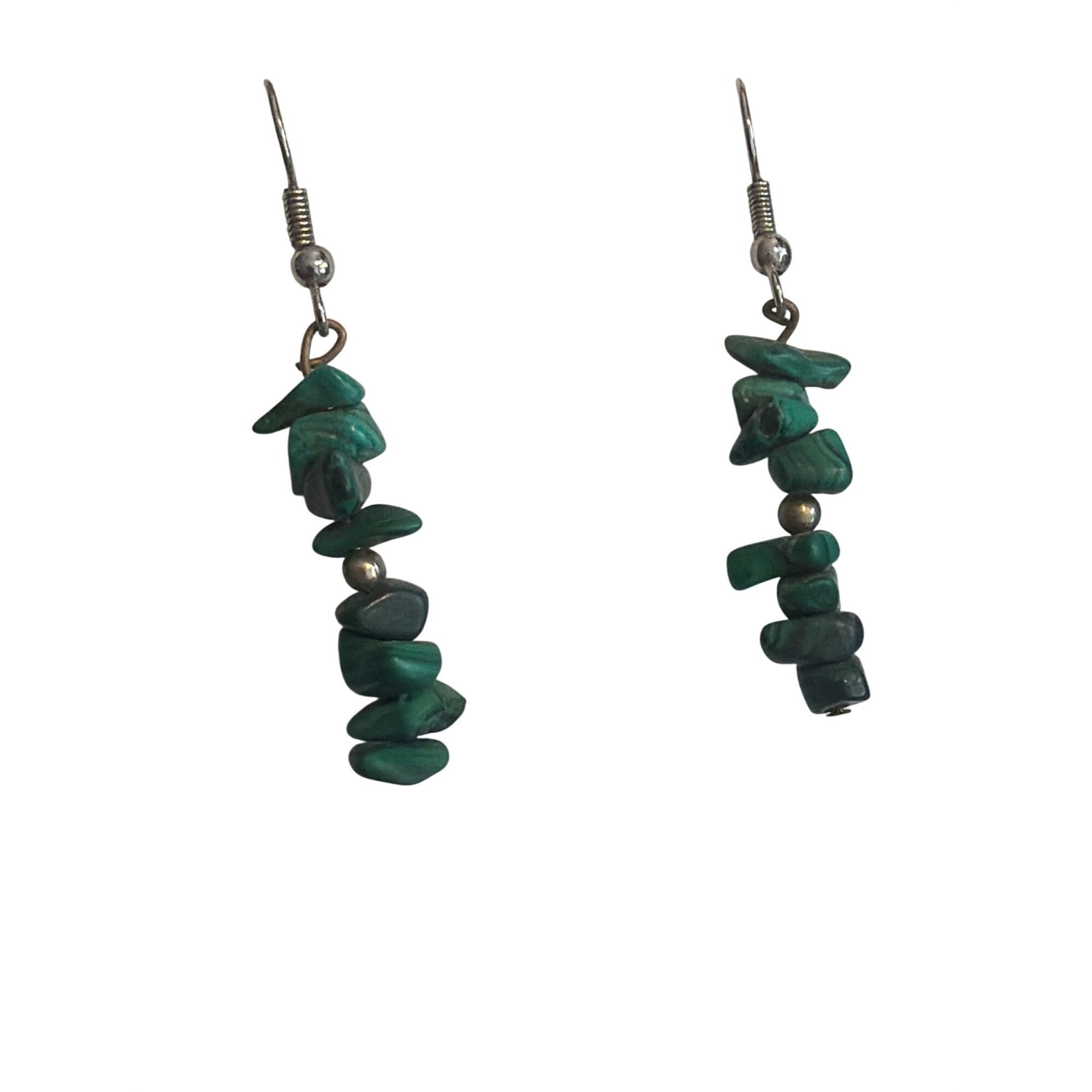 Other Malachite Chip Beaded Dangle Earrings Silver Tone Hooks 2" L Size ONE SIZE - 1 Thumbnail