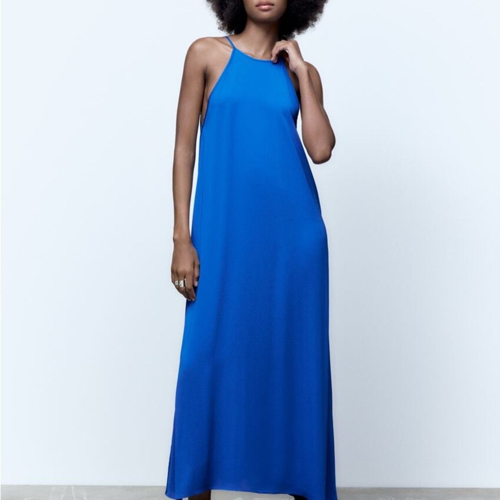chinese dress ladies ZARA. Halterneck denim midi dress. TM – Hibuy market