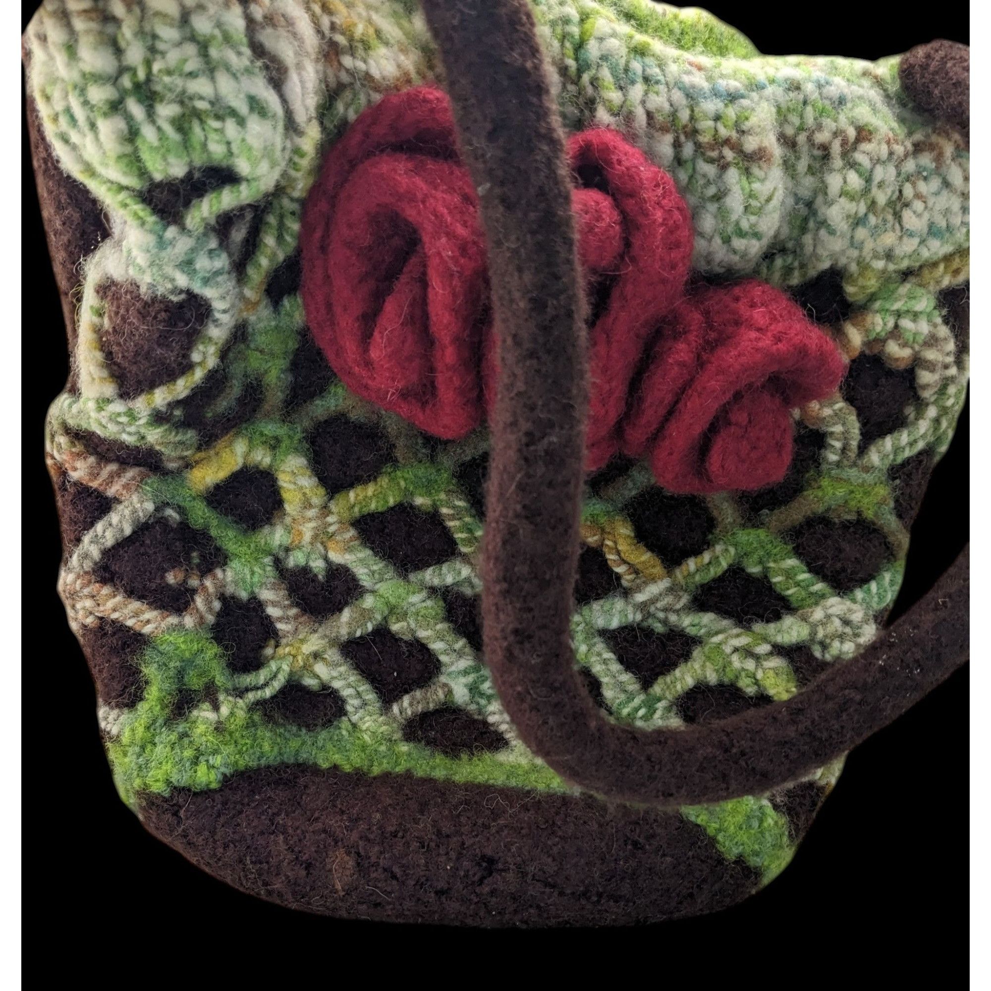 Handmade Handmade Cottagecore Wool Felted Purse With Floral Accents G Size ONE SIZE - 2 Thumbnail
