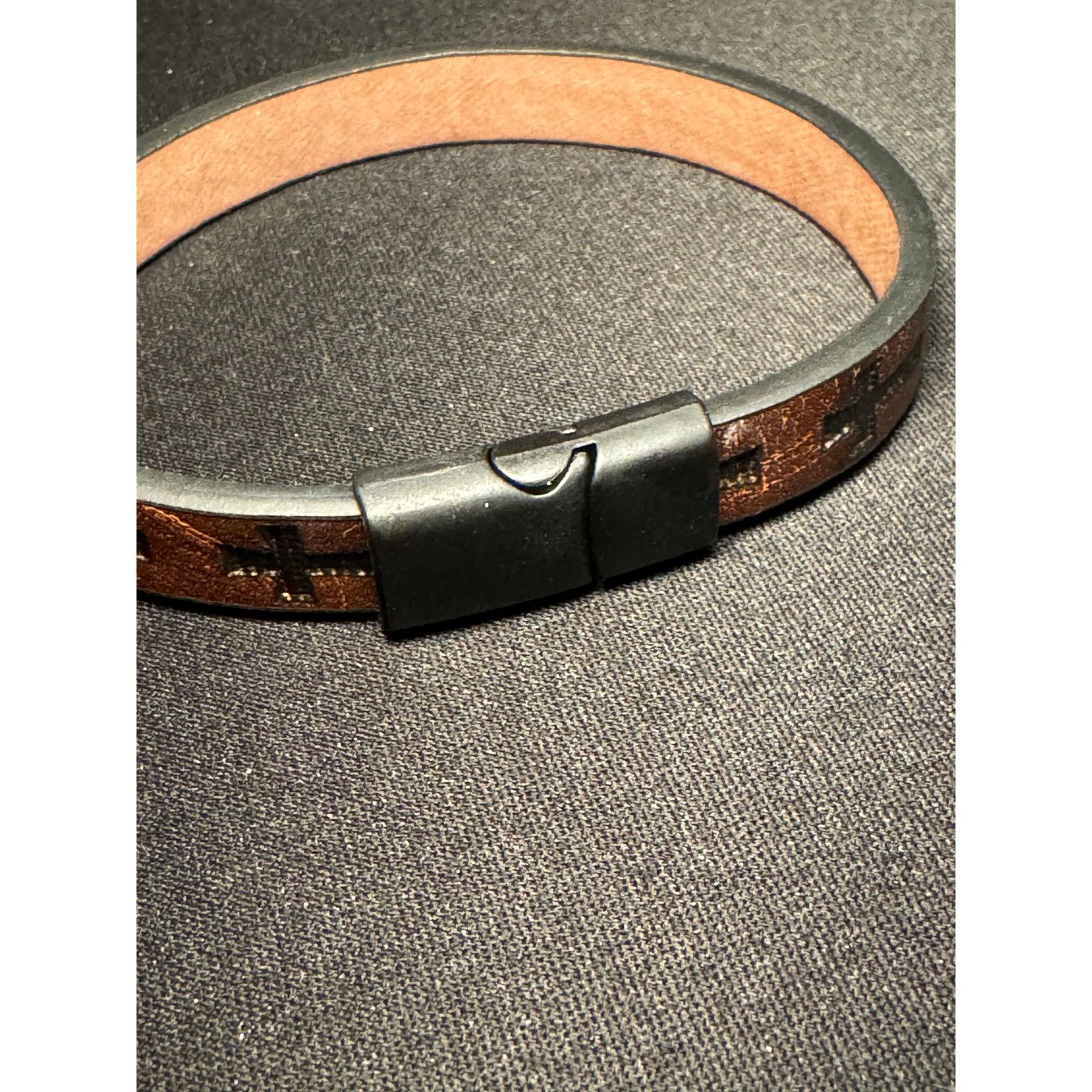 Other Christian Leather Cross Bracelet w/ Magnetic Slide Closure Size ONE SIZE - 4 Thumbnail