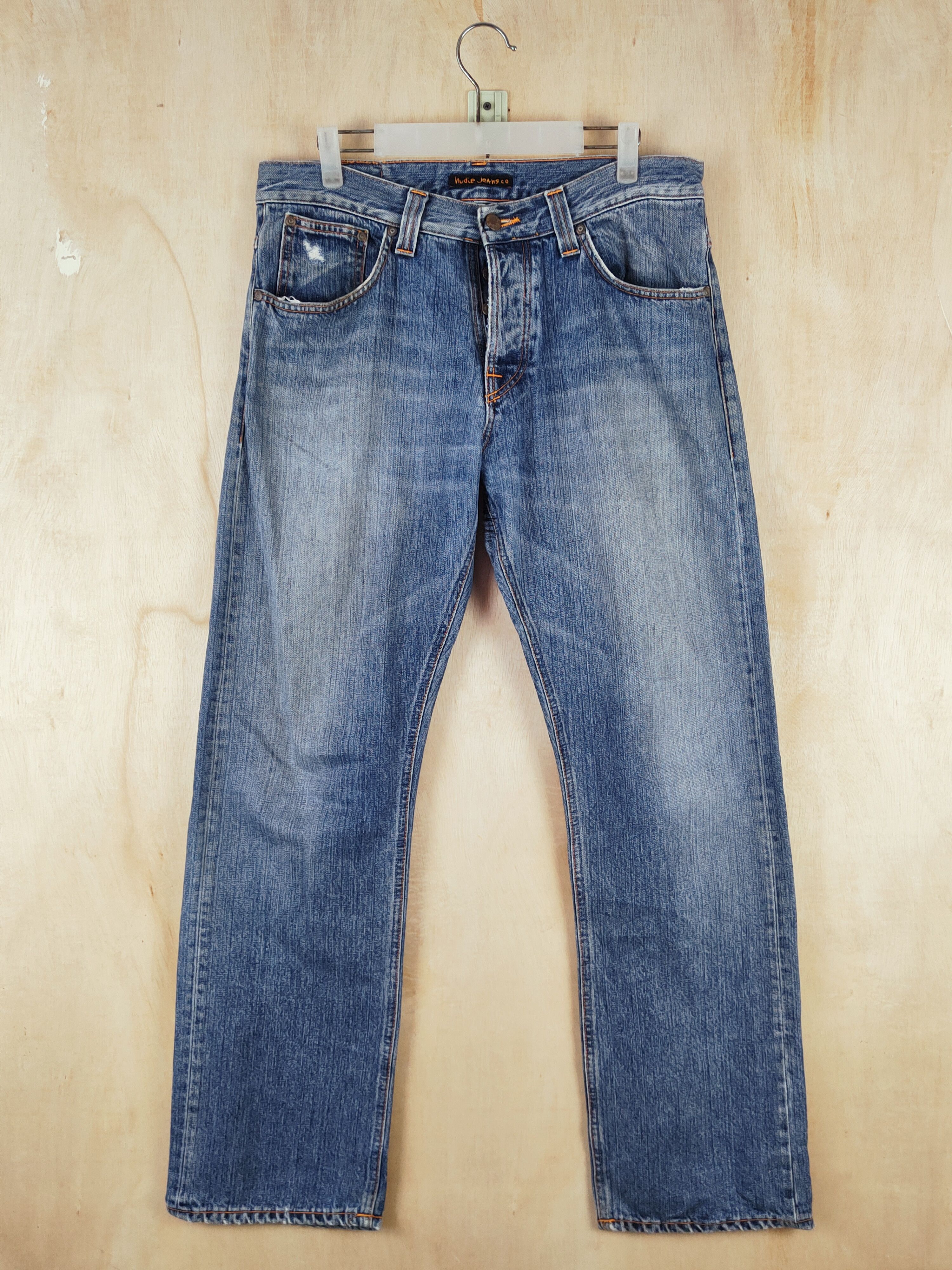 Japanese Brand Nudie Jeans Blue Distressed Ripped Jeans #S2667 Size US 34 / EU 50 - 1 Thumbnail